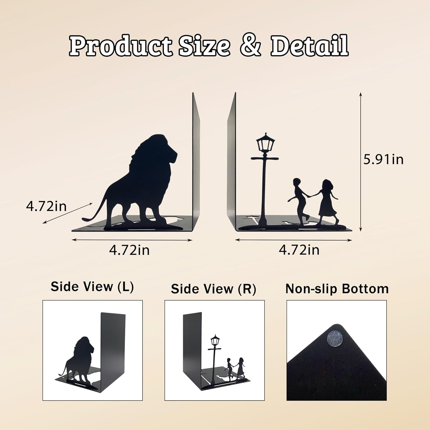 Lion & Lamp Post Decorative Bookends – Magical Themed Book Ends for Shelves, for Narnia Fans & Literary Decor Lovers