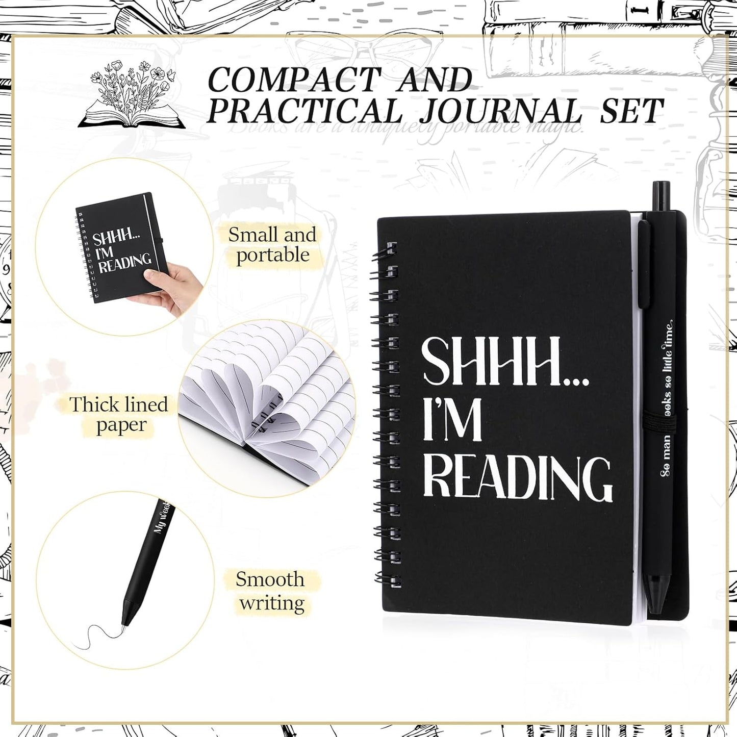 Book Lovers Gift 13oz Ceramic Coffee Mug Book Lovers Spiral Journal Notebook Bookish Greeting Card Ballpoint Pen School Librarian Appreciation Gift for Women Teacher Bookworm(10 Pcs,Vivid)