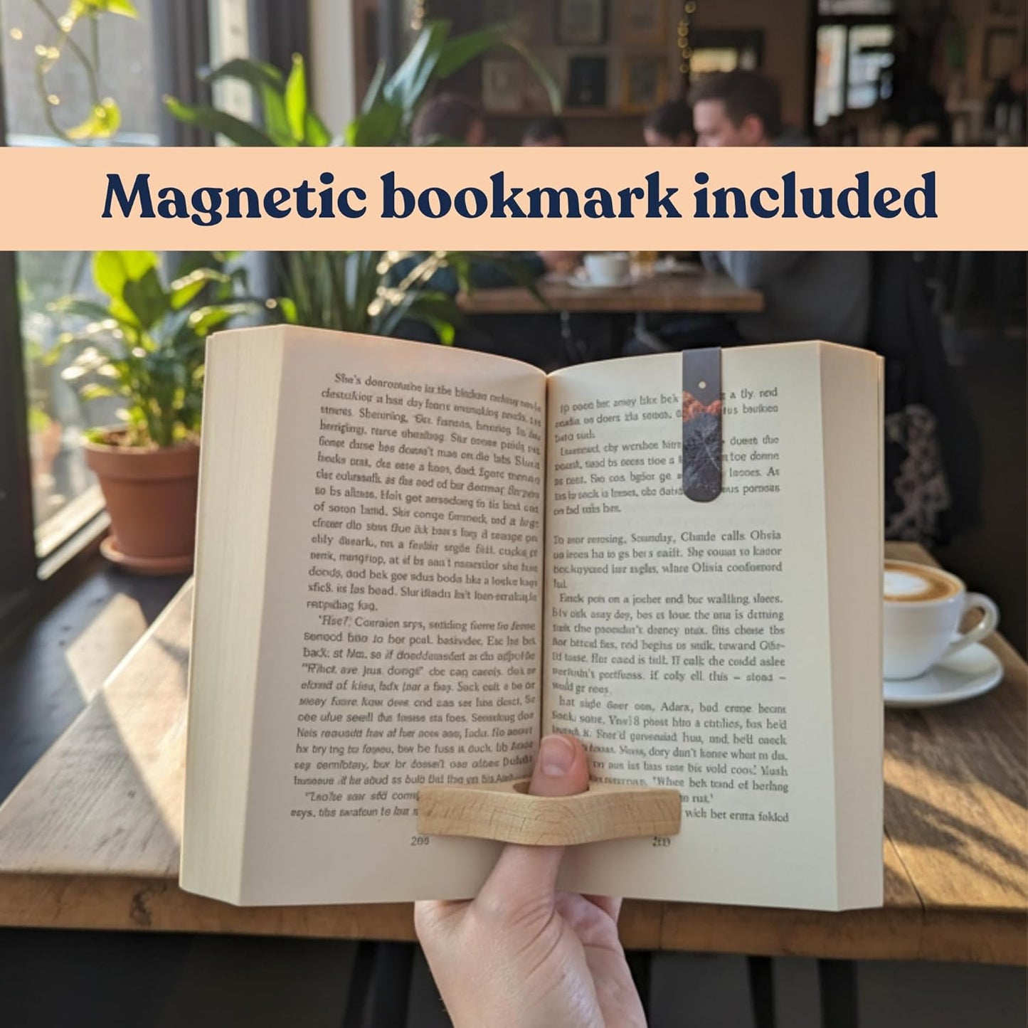 4 Piece Set: Ergonomic Wood Book Page Holder & 2 Magnetic Bookmarks - Thumb Book Opener - Ideal Reading Accessories & Gifts for Book Lovers