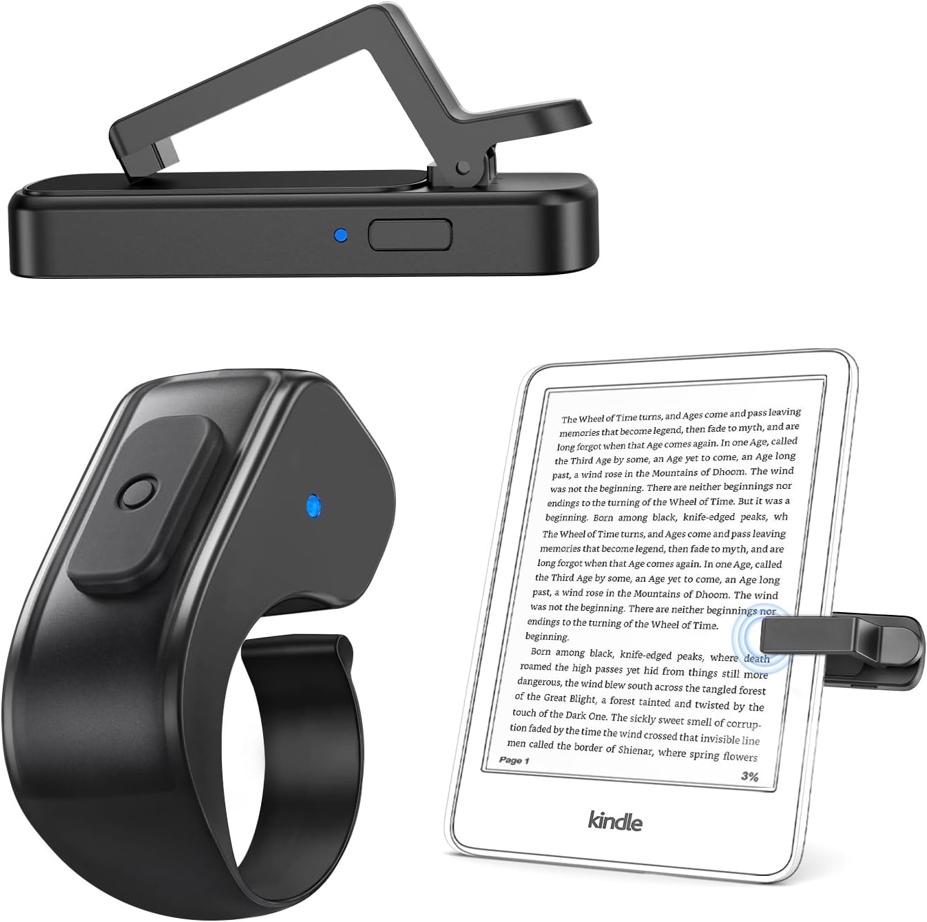 [Case-Friendly] Remote Control Page Turner Ring for Kindle Paperwhite Oasis Scribe Kobo eReaders, Camera Camcorder Remote Controls, Page Turner Clicker for iPhone ipad Tablets with Storage Bag