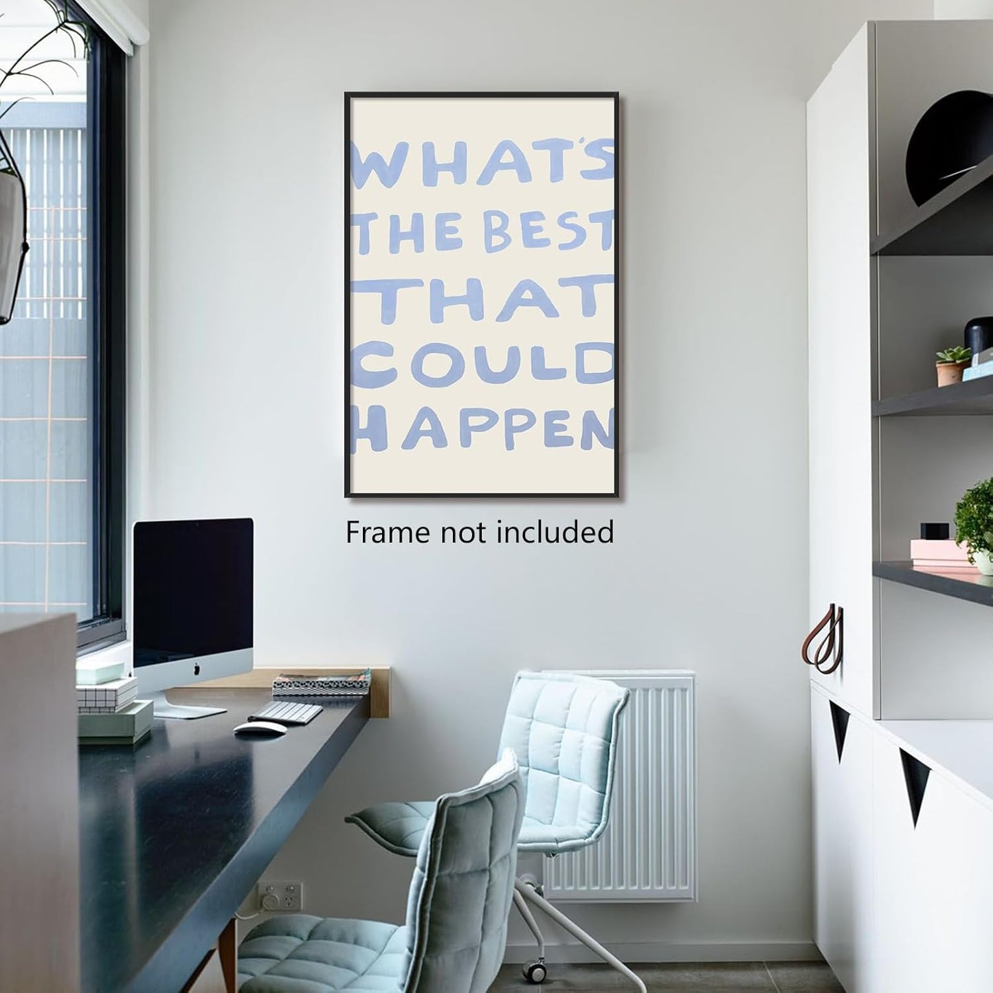 Yaasilinage Daily Reminder Positive Canvas Wall Art, Positive Affirmations Wall Decor, What's The Best That Could Happen Uplifting Quote Poster, Light Blue Typography Art Prints 16x24in Unframed