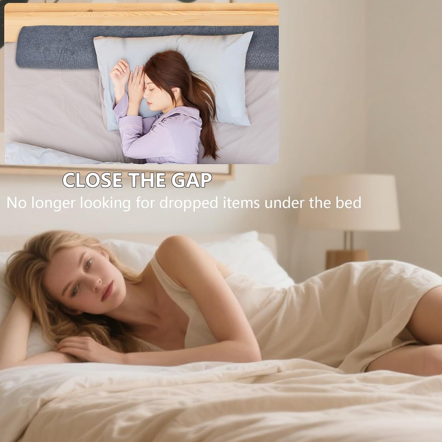 Bed Wedge Pillow for Headborad Bed Wedge Pillow for Queen Bed Matterss Gap Filler, Multi Functional Bed Crack Long Pillow, Fill The Gap (0-8") Between Headboard and Mattress, Gray (Queen (60"x8"x4)