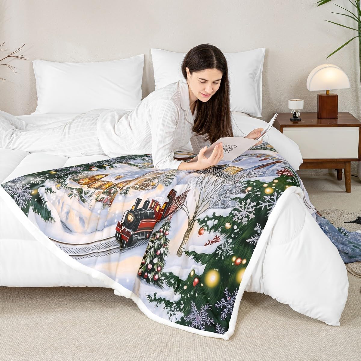Feelyou Vintage Christmas Sherpa Throw Blanket for Couch Merry Christmas Super Soft Cozy Fleece Xmas Tree Gift Blanket for Winter, Plush Throw Throw 50"x60" All Season