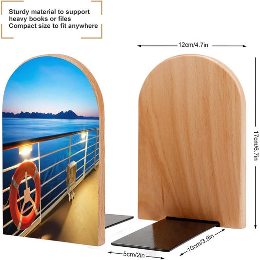 Pool Party Cruise Ship Wooden Bookend Non-Slip Book Ends Heavy Duty Book Stopper with Metal Base Books Holderd Decorative Bookends Stands Firmly for Office Supplies