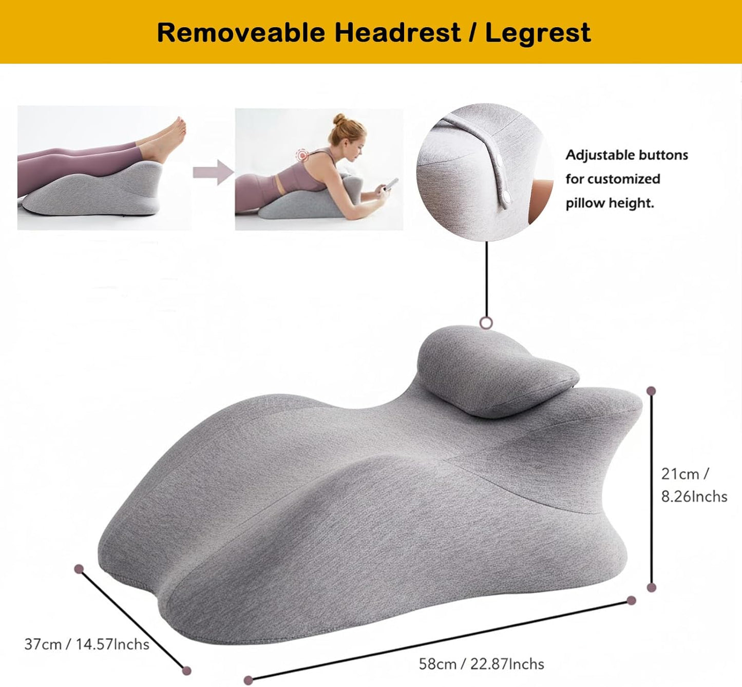 Memory Foam Ergonomic Wedge Pillow & Reading Pillow – Orthopedic Support for Neck, Back & Legs – Ideal for Sleeping, Elevating & Pressure Relief – Removable Washable Cover
