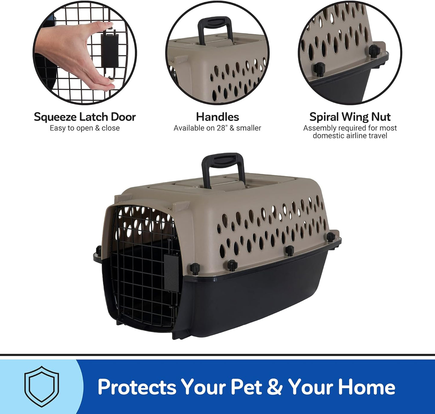 Petmate Vari Dog Kennel Portable Airline-Friendly Carriers & Crates for Small Dogs and Puppies, Durable Plastic, Pet Carrier For Home and Travel, XS Extra Small 19" For Dogs Up To 10 Lbs, Taupe