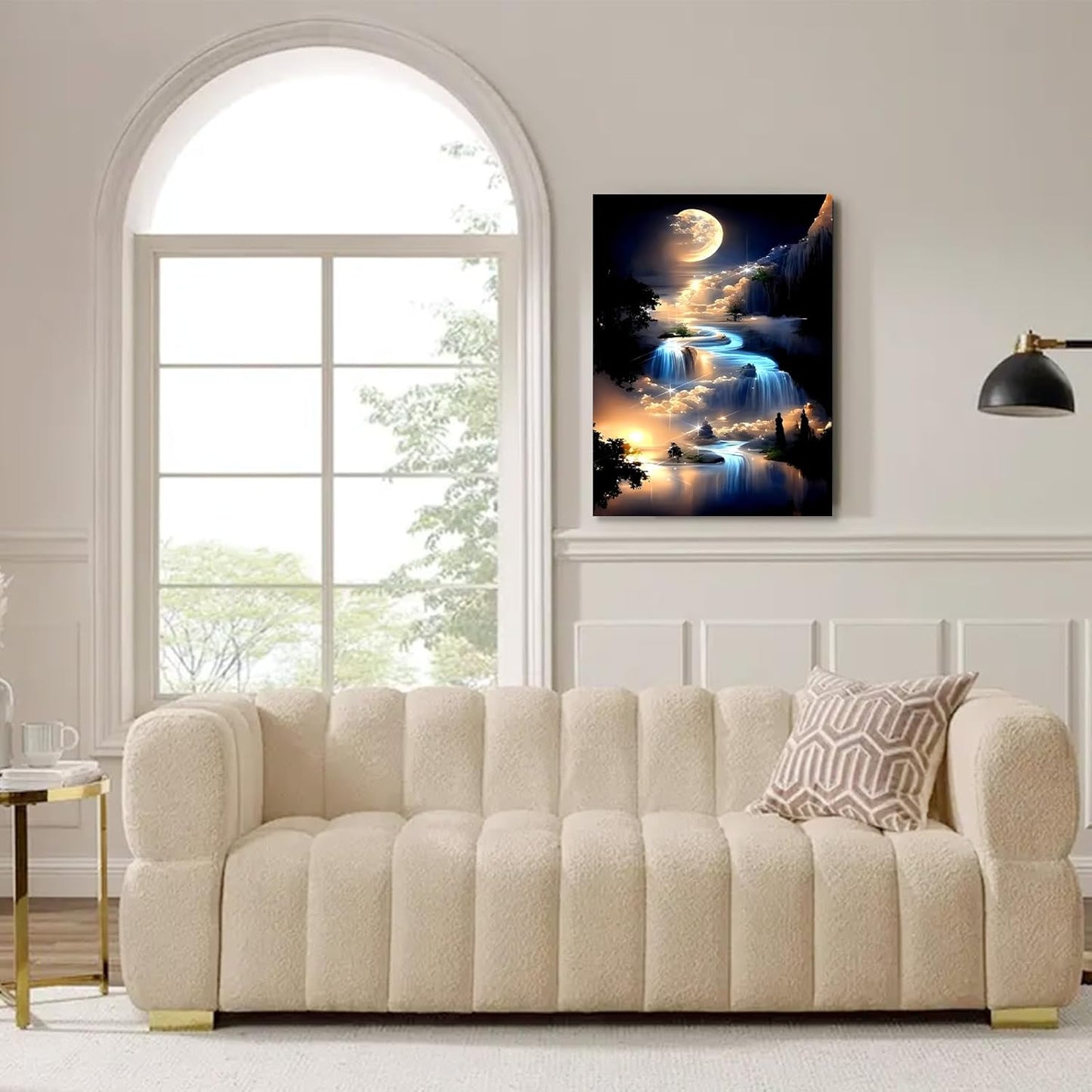 Wall Art Framed Canvas Wall Art Landscape Moonlight Waterfall Artwork for Bedroom Living Room Wall Decor Pictures Decor Room Decor 12x16 Inch