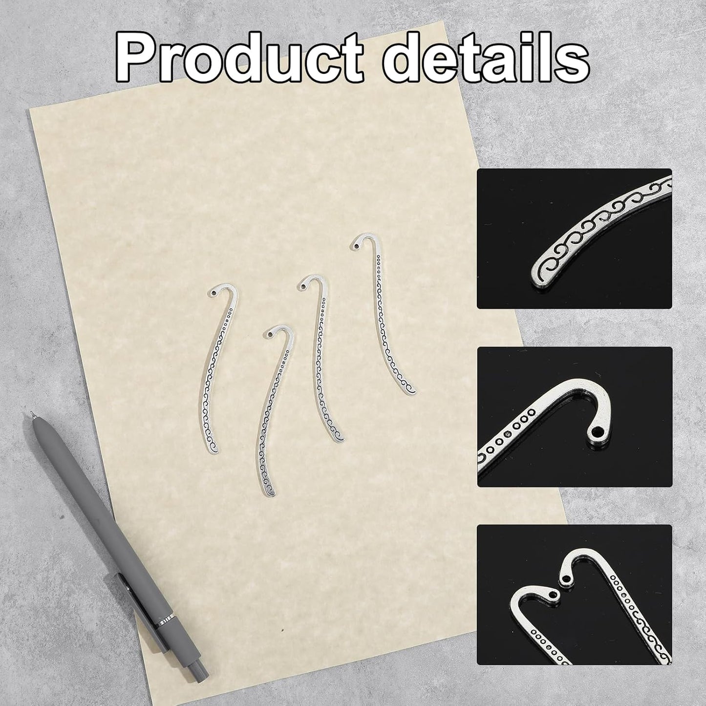 Metal Bookmarks, 30PCS Antique Vintage Silver Carved Hook Bookmarks with Loop, Book Marks for Reading Women Men, Unique Books Mark Gifts for Book Lovers, Jewelry Making Charms