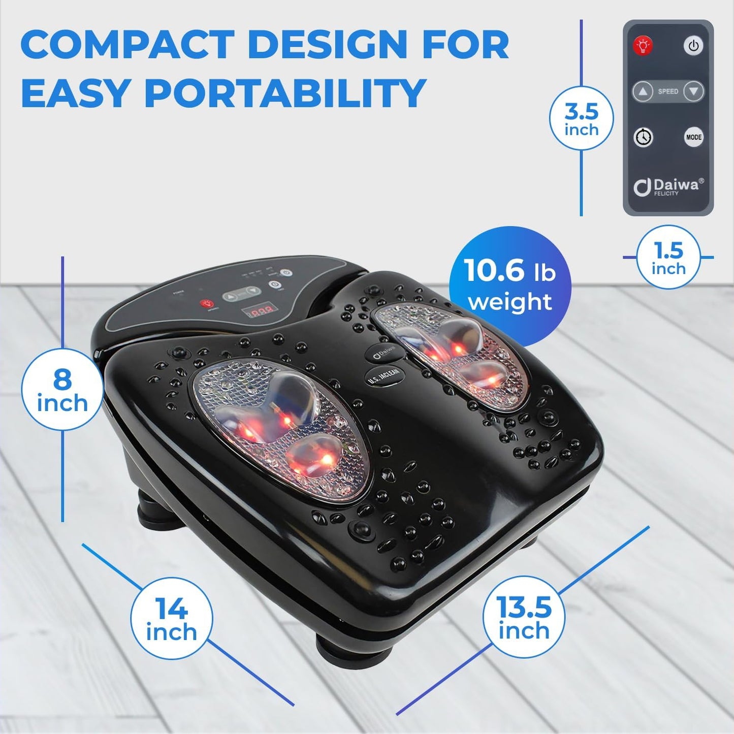 Daiwa Felicity Foot Vibe Pro Massager - Vibrating Electric Shiatsu Foot Massagers for Plantar Fasciitis Pain Relief Circulation Neuropathy - Calf Leg Feet Massage