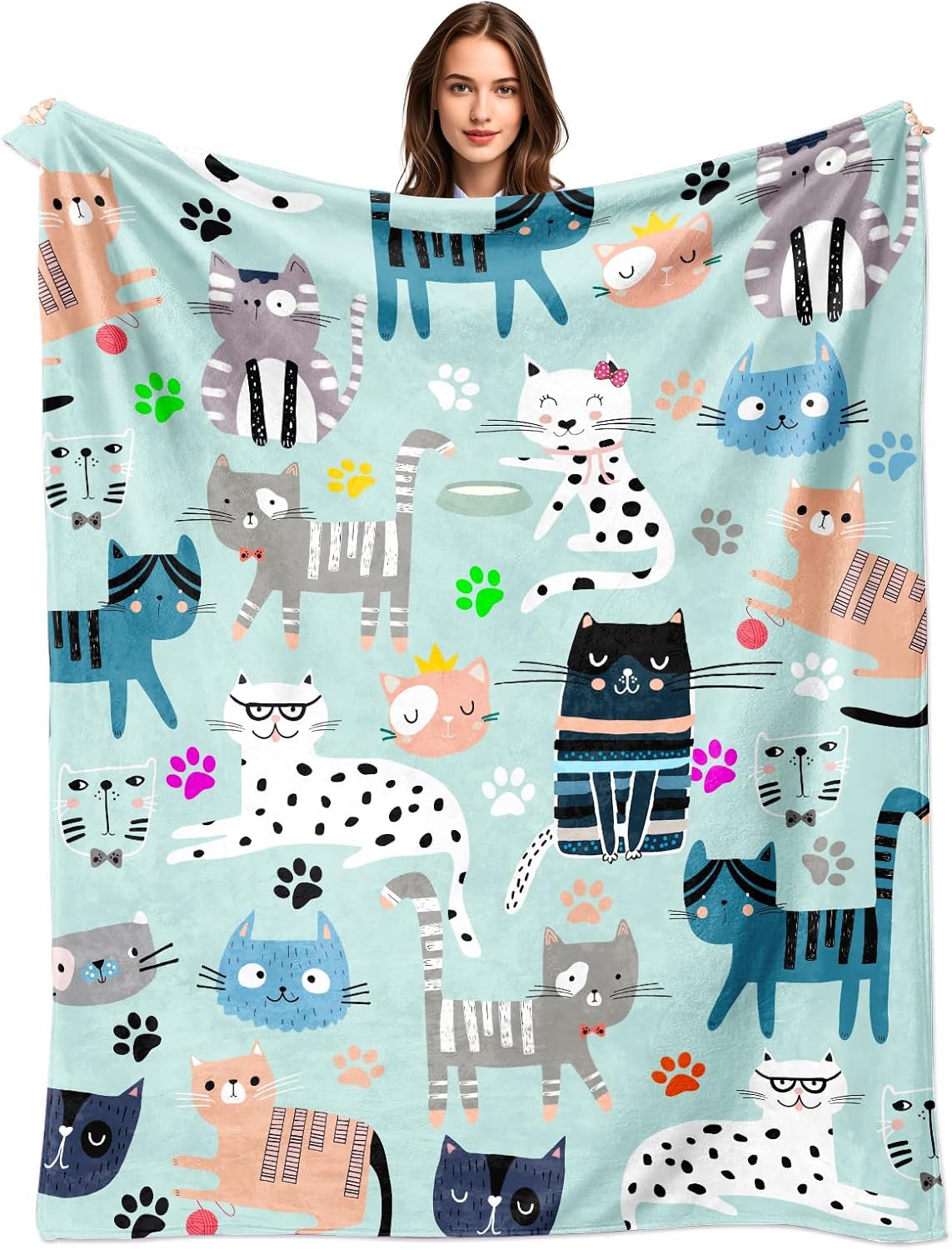 Cat Blanket Gifts for Women Girls Cat Gifts for Cats Lovers Soft Flannel Cats Throw Blanket Merch Birthday Bedding Decor Gifts for Kids Adults 60" x 50"