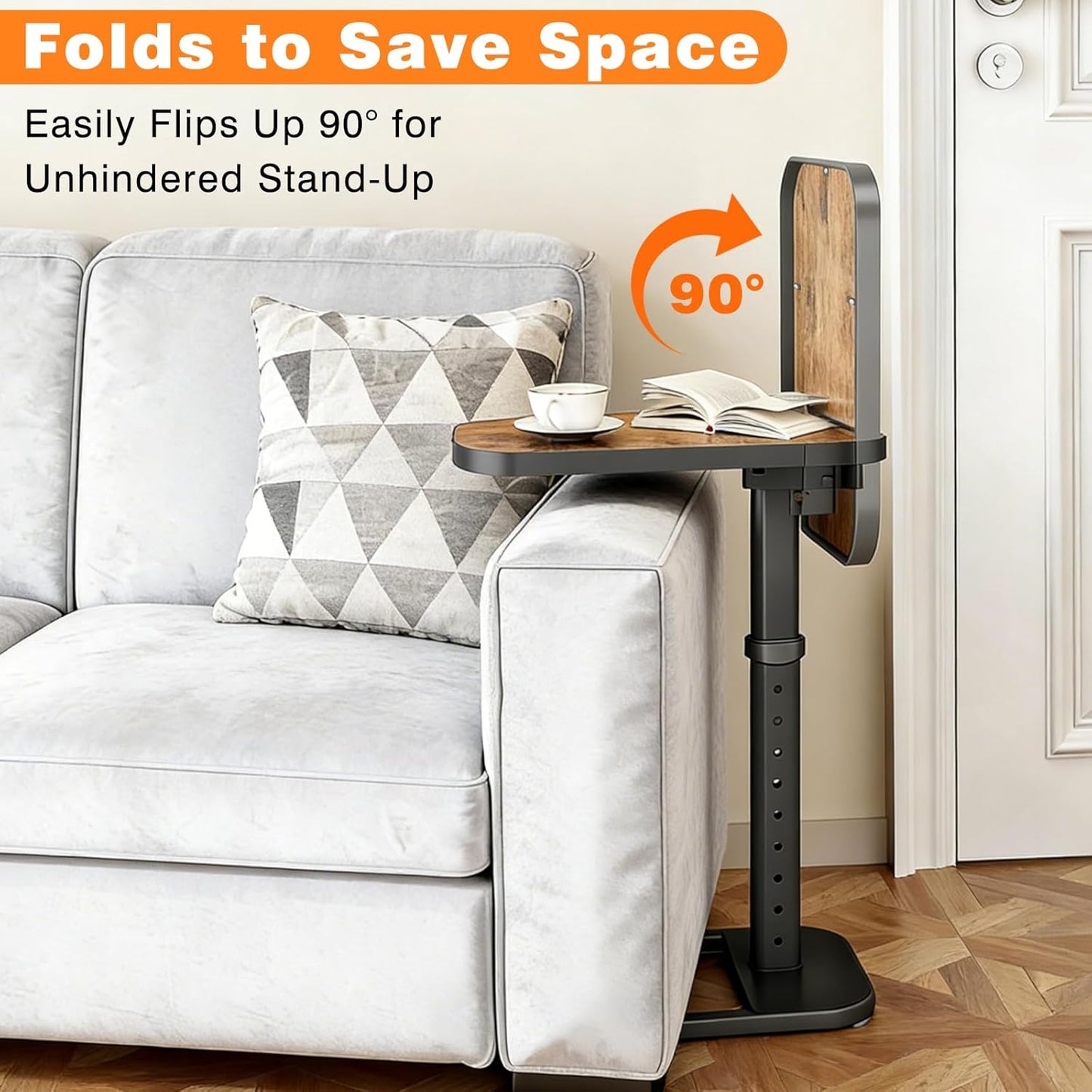 TV Tray Table, C Shaped End Side Table, Adjustable Height & Flip-Top & Rounded Metal Corners for Couch, Sofa, Bed, Chair, Living Room, Dinner or Laptop, Small Spaces