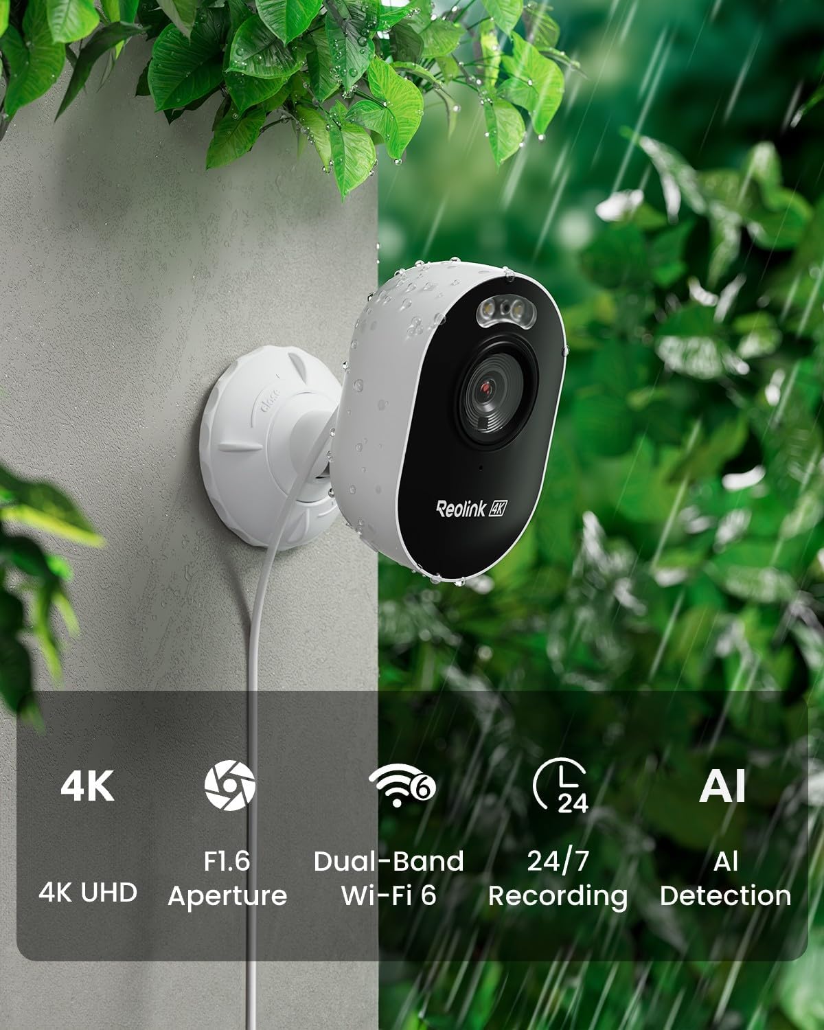 REOLINK 4K Outdoor Security Camera, 2.4/5GHz Wi-Fi 6, AI Detection, Spotlight Color Night Vision, 24/7 Recording, No Monthly Fees, Corded Wireless WiFi Security Camera, Weatherproof, Lumus Pro