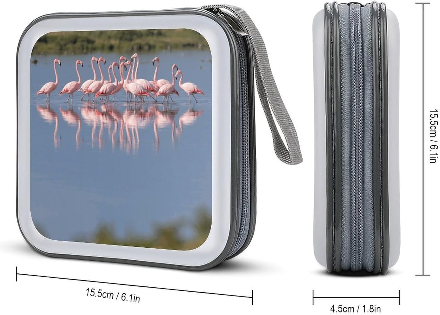 A Flock of Flamingos CD Case Portable Zipper CD Case 40 Capacity Hard Plastic DVD Cases Holder Large Storage Disc Wallet Bag for Car Home Travel DVD Collection Bag