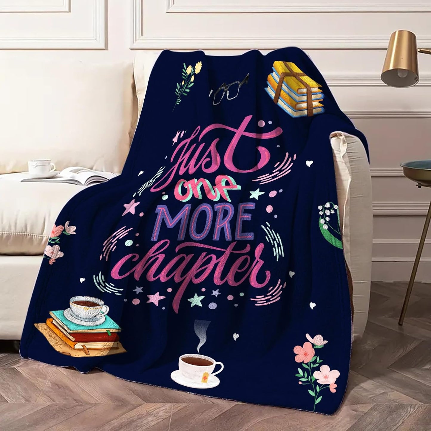Book Lovers Reading Blanket Gift, Cozy Bookish Quote Throw for Readers, Literary Decor for Couch and Bed, Women and Teens, Birthday Christmas Mother’s Day Valentine’s, 50'' x 60''