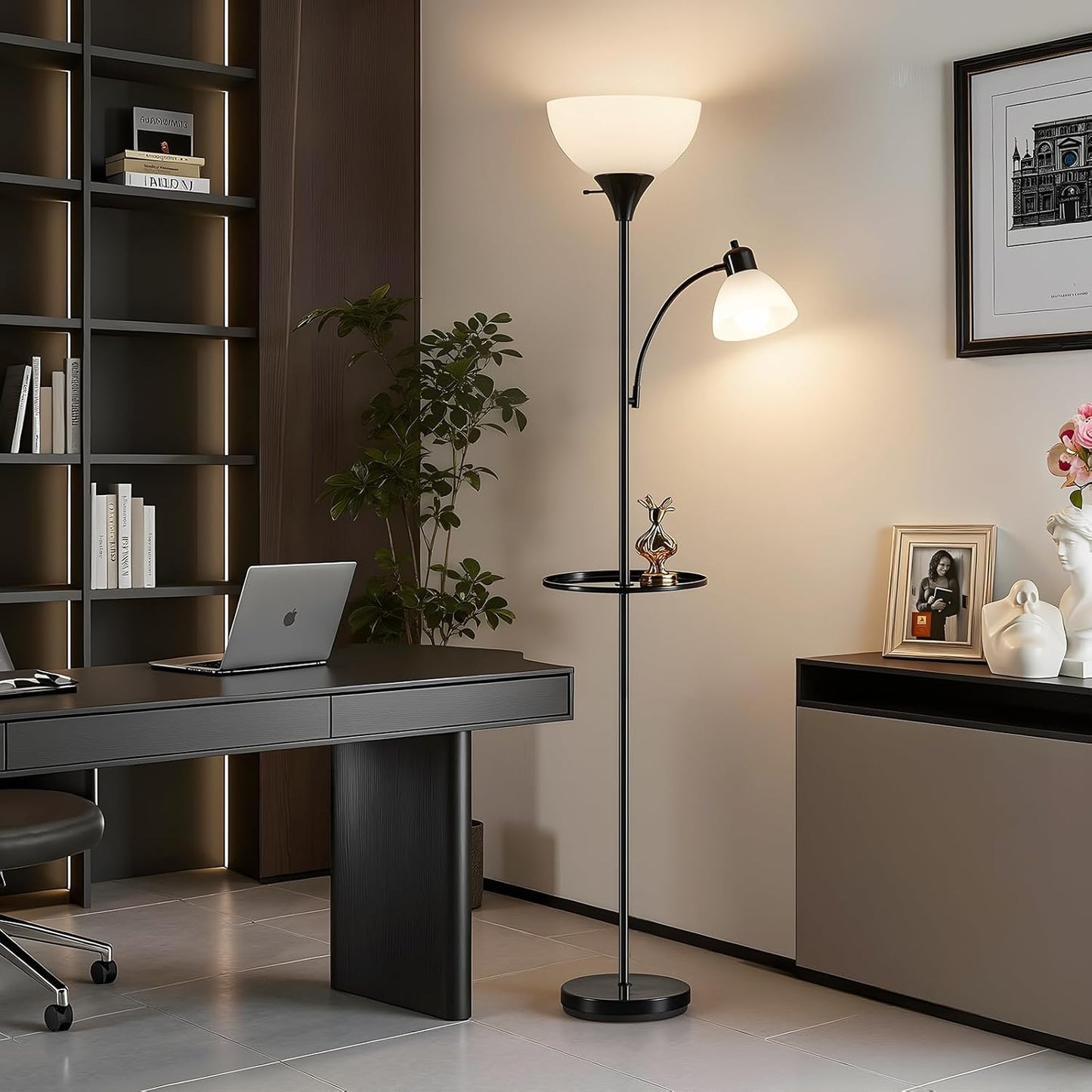 Luvkczc 72" Floor Lamp with Table, Adjustable Reading Lights, Modern Torchiere Floor Lamps for Living Room, Bedroom, Office,Black【Bulb not Included】