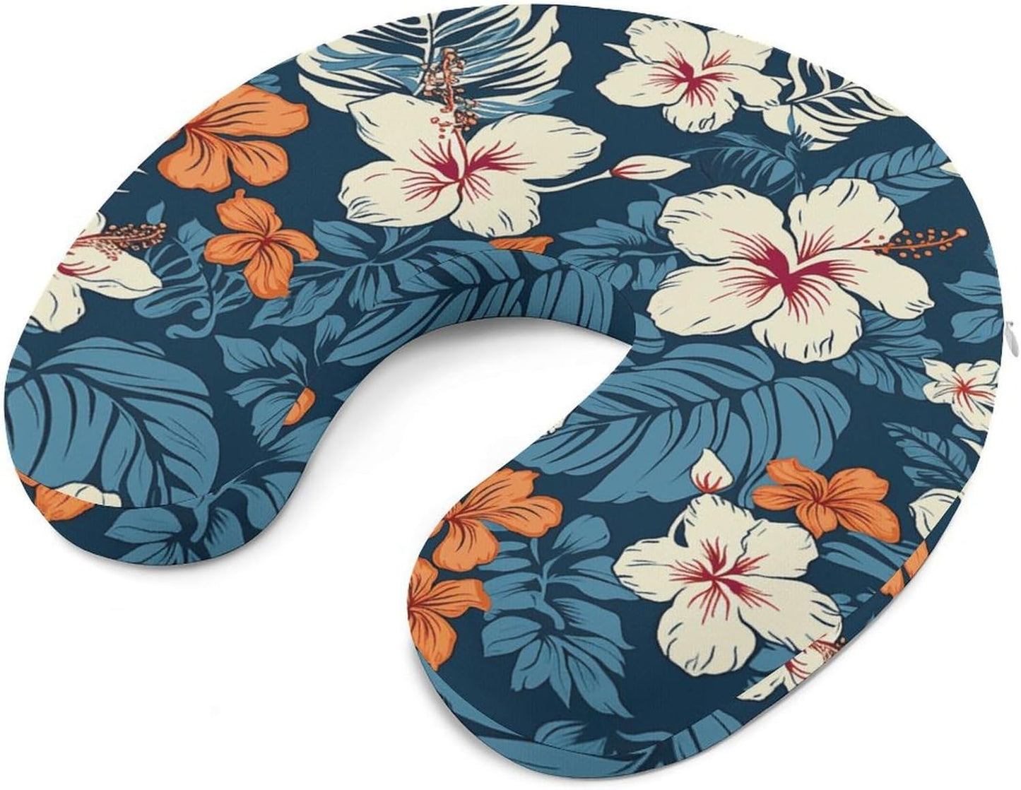 Hawaii Flower Neck Pillow Memory Foam U Shaped Pillows Portable Pillows for Shoulder Travel Head Support Pillow with Concealed Zipper for Airplane Car Home Office