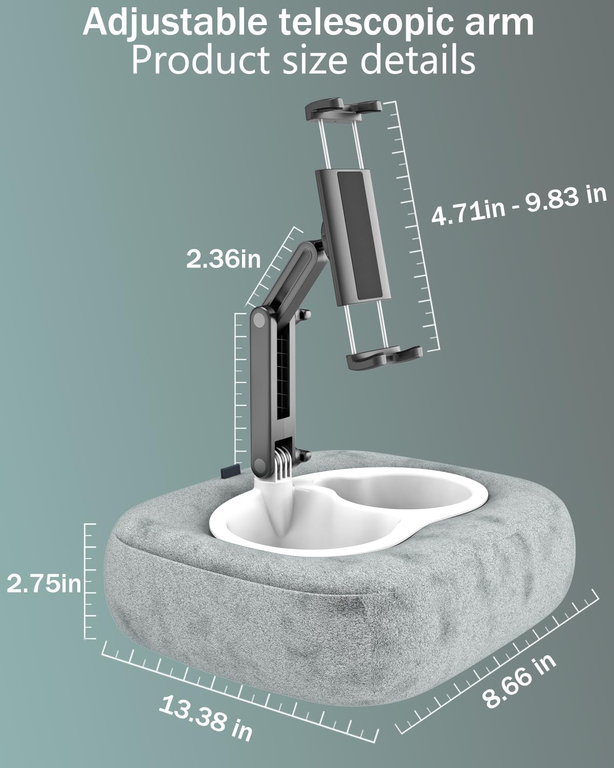 Charchendo Tablet Pillow Stand Soft Plush Fabric With Adjustable Telescopic Arm, 360° Adjustable iPad Stand for Bed, Sofa, Detachable Bowl, Fit for 4"-12.9" Kindle, iPad, Phone/Tablet, Google, Samsung