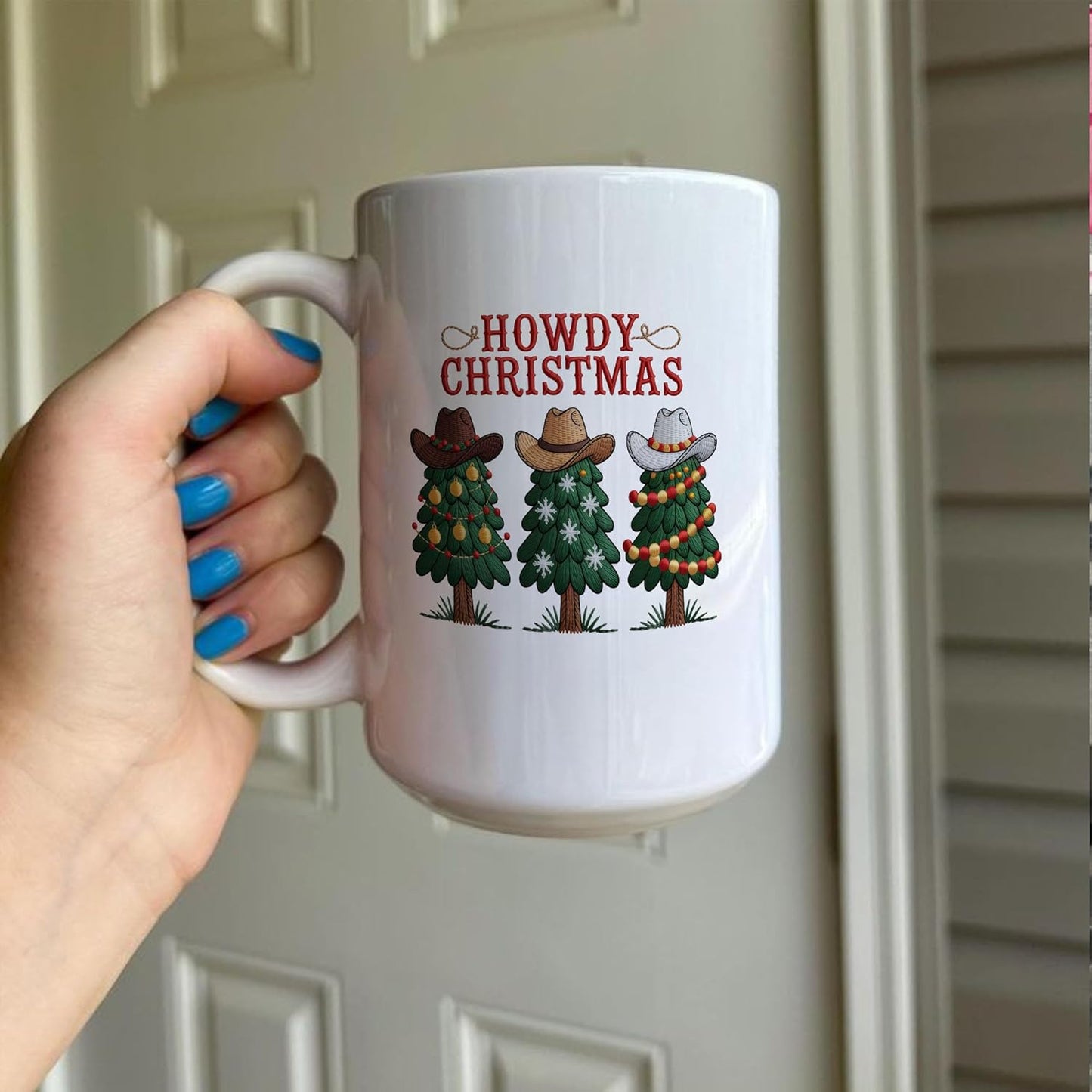 Howdy Christmas Tree Wearing Cowboy Hat Funny White Mugs, 11oz 15oz Drinking Cups, Kitchen Décor, Gifts For Book Lovers
