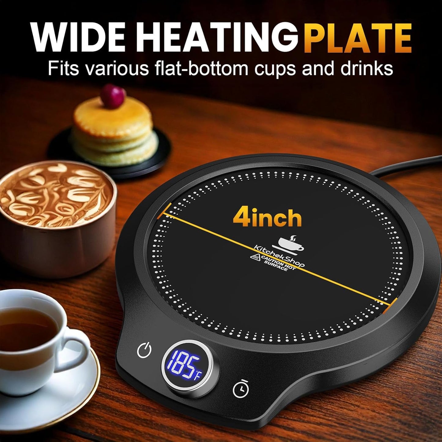 Fast Heating Mug Warmer - 4 Temp Settings & 1-12H Timer, Coffee Cup Warmer Plate for Desk Auto Shut Off, Ideal Beverage Warmer Gift for Coffee, Tea, Milk (Black)