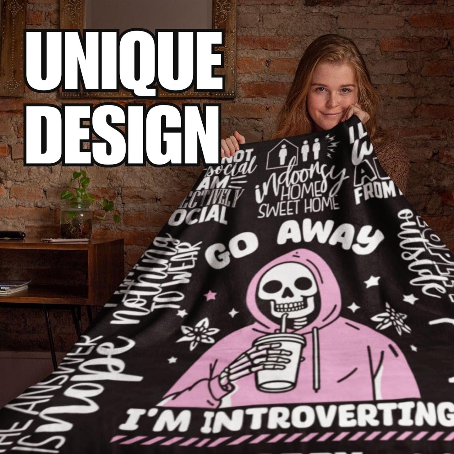 Introvert Gifts, Throw Blanket for All Seasons, Go Away I'm Introverting
