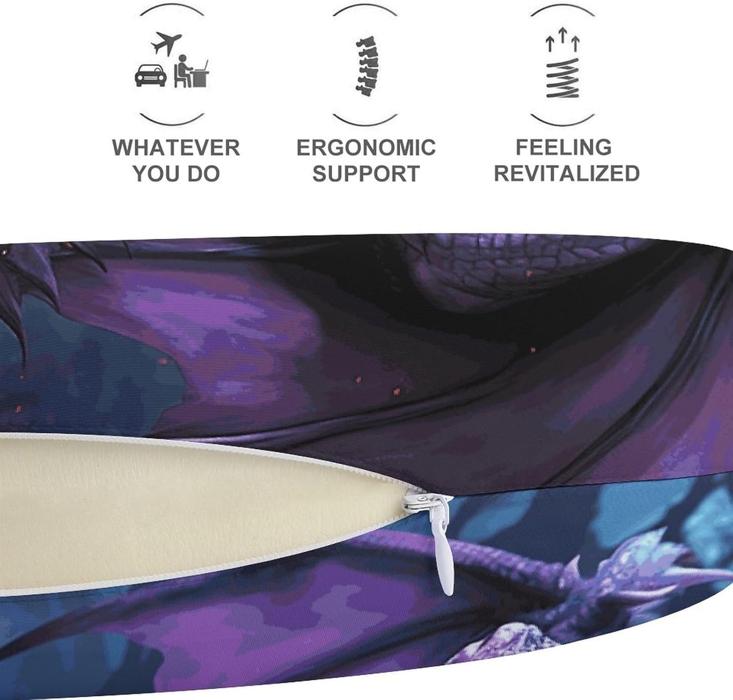 Purple Dragon Purple Moon Neck Pillow Memory Foam U Shaped Pillows Portable Pillows for Shoulder Travel Head Support Pillow with Concealed Zipper for Airplane Car Home Office