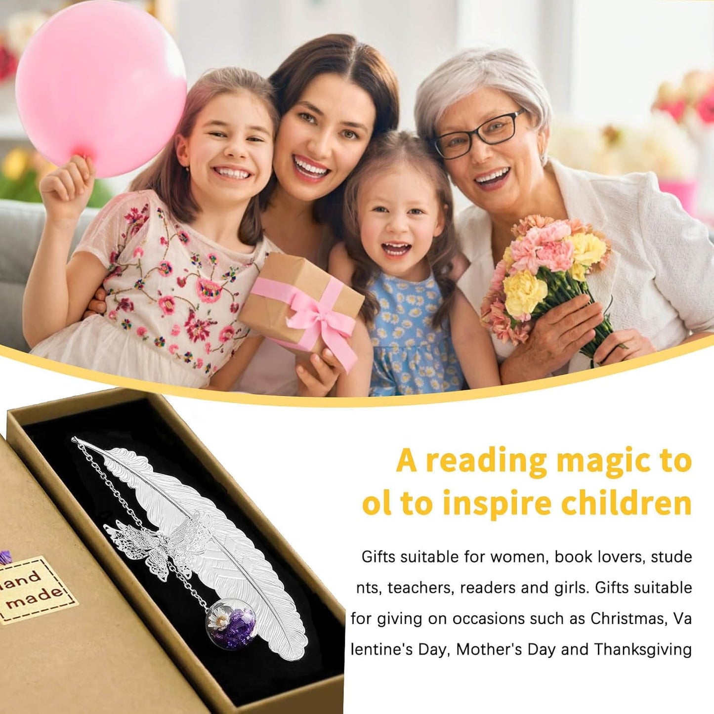Bookmarks for Women, Metal Feather Bookmark with Butterfly Charms - Teacher Appreciation Gifts, Birthday Gifts for Book Lovers Readers Mom Girls (Silver)