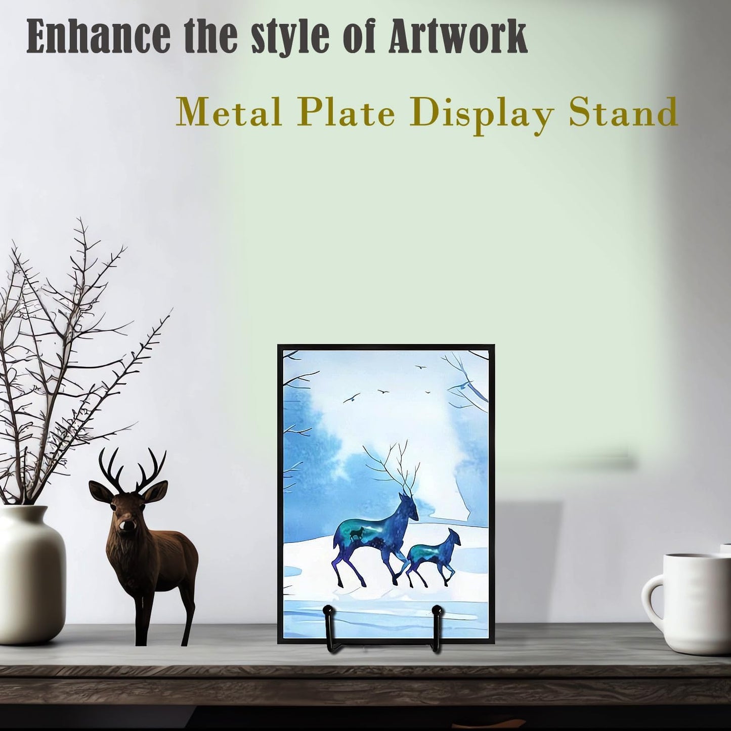 Plate Stands for Display 4 PCS - 6 Inch Plate Holder Display Stand + Metal Frame holder stand for Picture, Decorative Plate, Book, Photo Easel Golden Black(4 Pack, 2Color).
