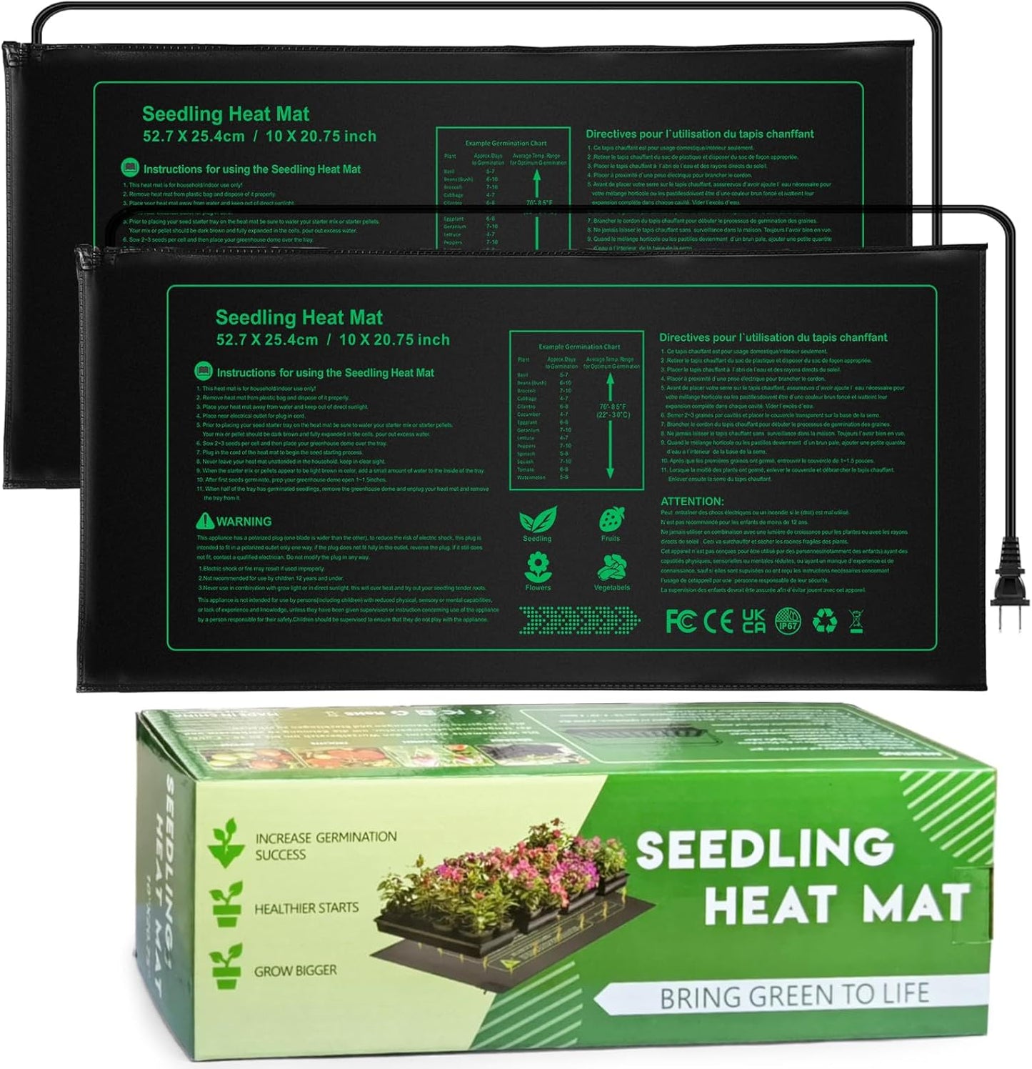 NAMOTEK 2 Pack Seedling Heat Mat, Durable Waterproof Seed Germination Heating Mat, Warm Hydroponic Plant Heating Pad