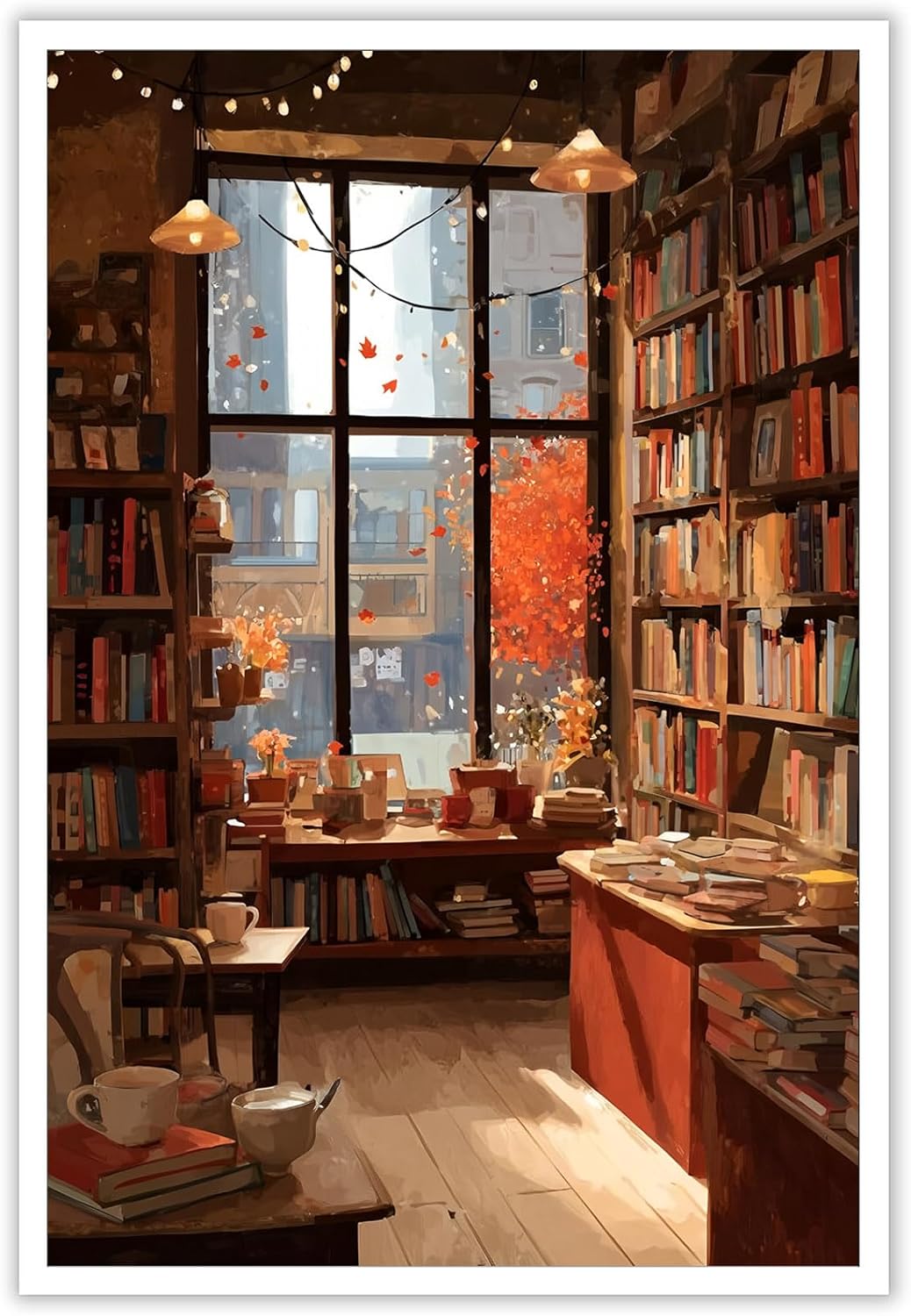 Trendy Library Bookstore Poster Cozy Reading Canvas Wall Art The Comfort Of Autumn Bookshelf Book Aesthetic Prints Painting For Living Room Bedroom Office Wall Decor 12x16in Unframed
