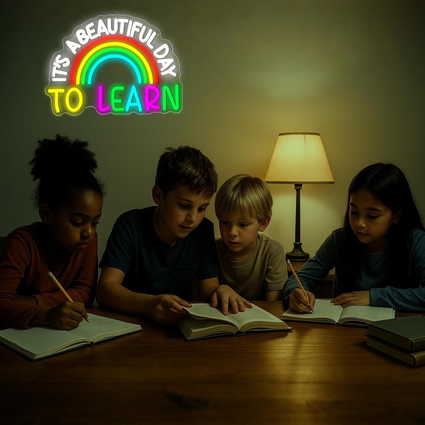 It's A Beautiful Day To Learn Neon Sign for Wall Decor Learn Neon Light for Classroom Dimmable Read Books LED Light Up Sign for Bedroom Study Room Library Office Birthday Gifts Size14.5*10.6In(JTD311)