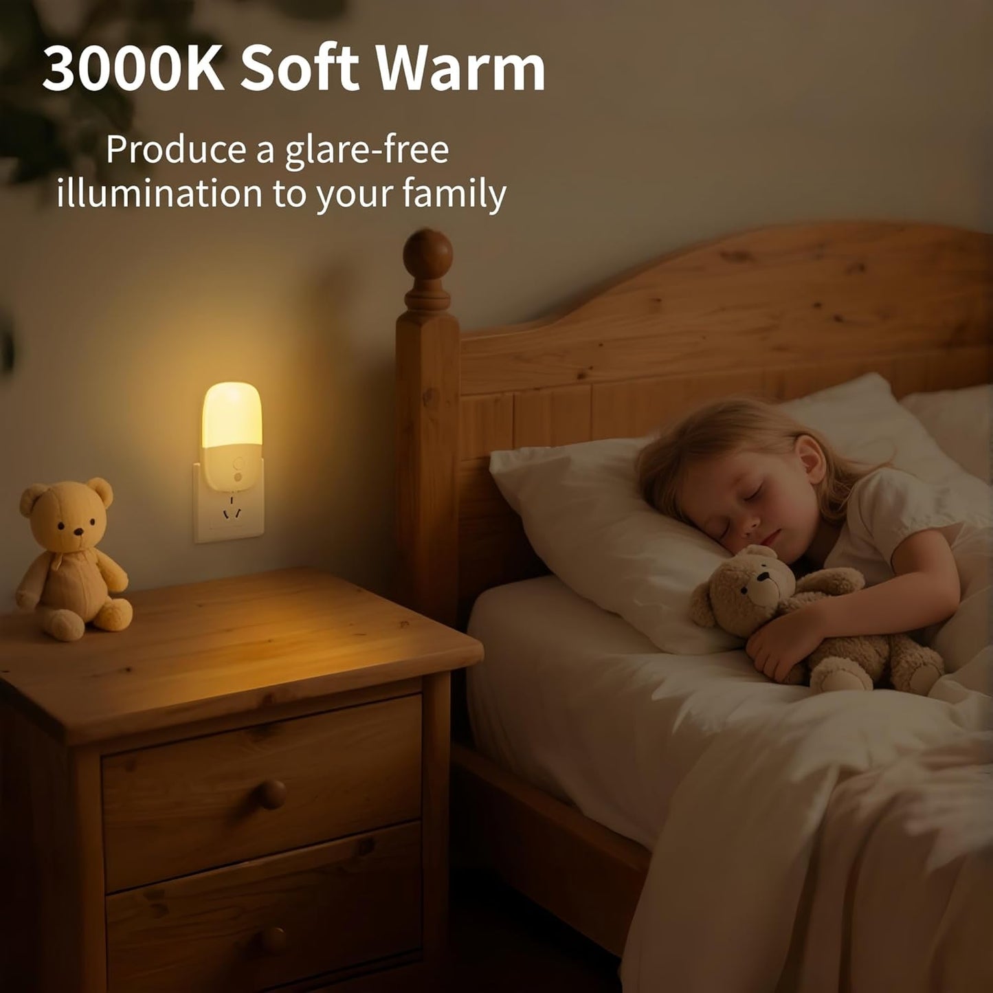 Dimmable Night Light Plug in with On/Off Switch, Auto Dusk to Dawn Sensor LED Nightlights, Adjustable Brightness (Warm White) for Bathroom, Hallway, Kids Room, Stairs (2 Pack)