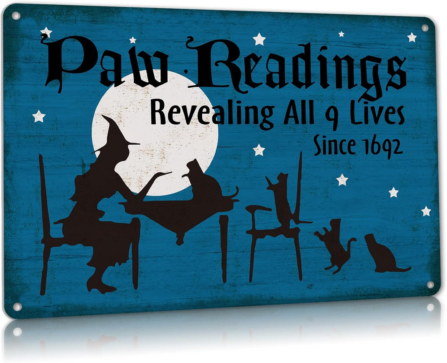 Halloween Decor Paw Readings 9 Lives Black Cats Withces Goth Decor Metal Sign Vintage Tin Sign Party Decoration 8X12 Inch