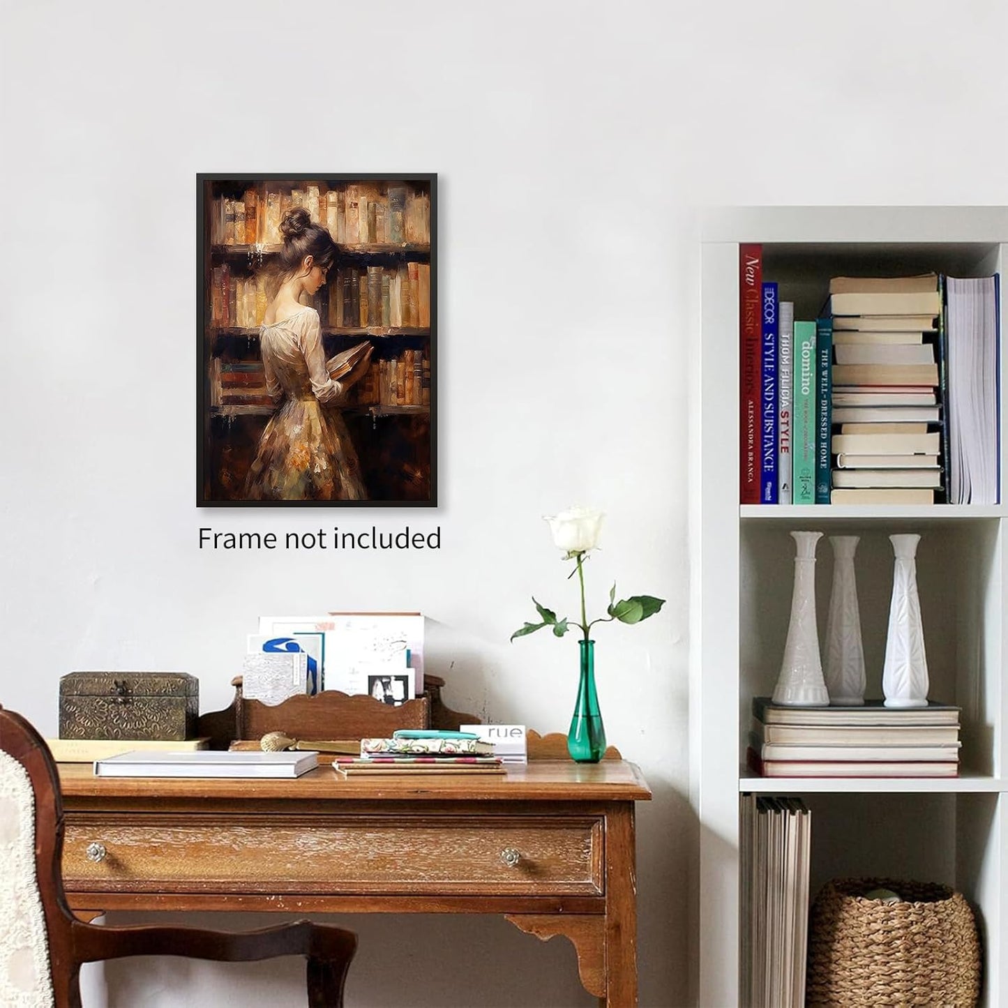 Aimery Vintage Library Posters Retro Oil Painting Wall Art Antique Female Portrait Pictures Girl Reading Book Canvas Prints Famous Aesthetic Wall Decor for Gallery Study 12x16 inch Unframed