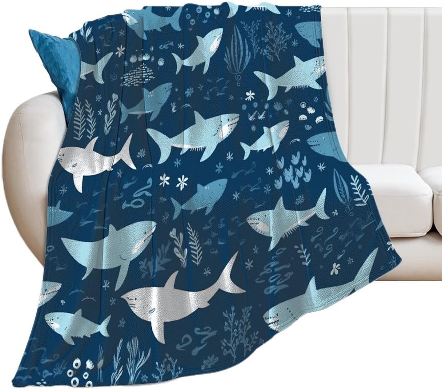 Sharks Blanket Super Soft Lightweight Throw Blanket Cute Cozy Warm Bed Blanket Decorative Fuzzy Blanket All-Season Home Decor Gift for Sofa Couch Living Room 50"*60"（130 * 150cm）