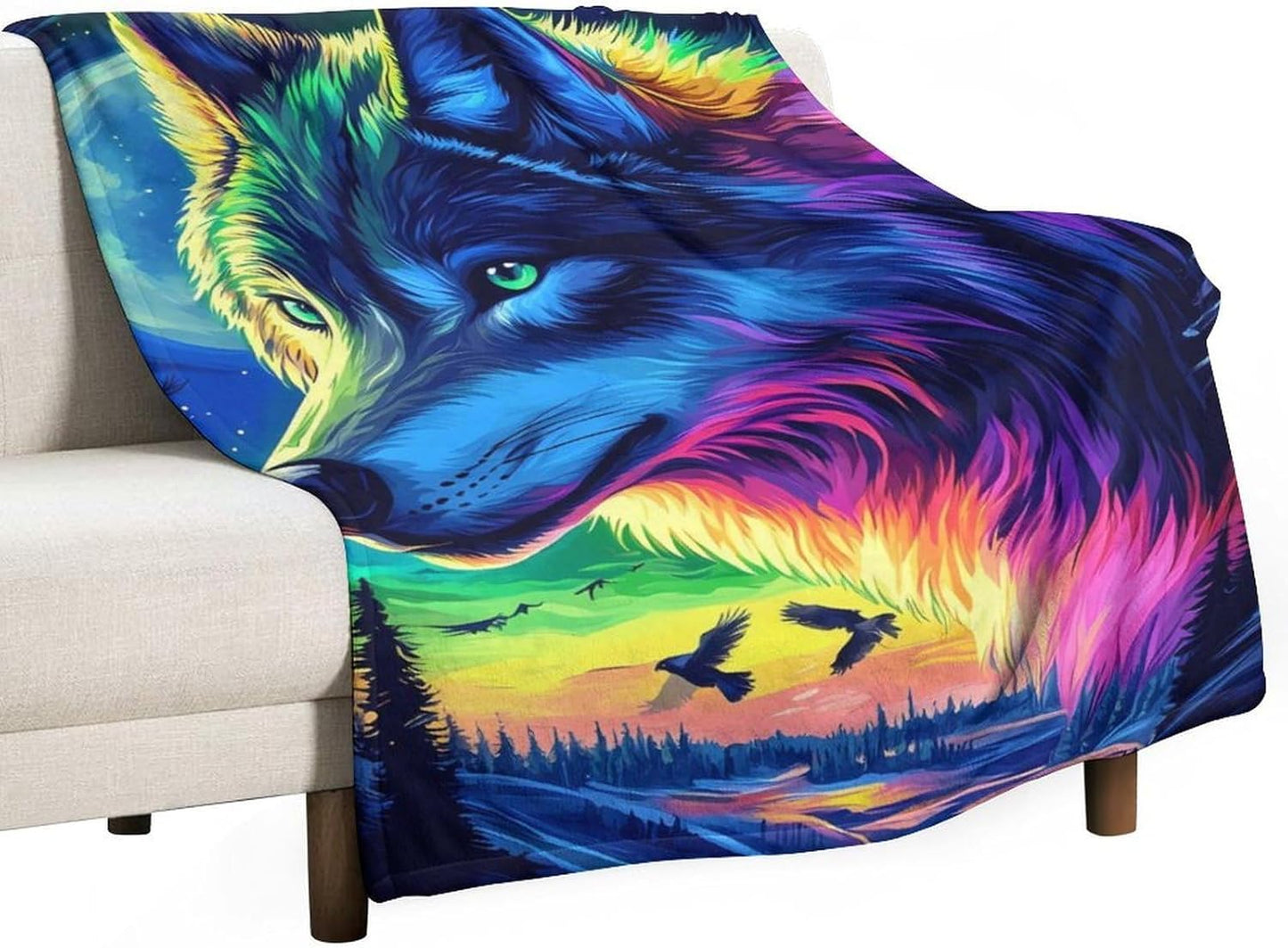 Wolf Throw Blanket for Couch Bed Plush Cozy Fuzzy Flannel Blanket for All Season 66"x90"