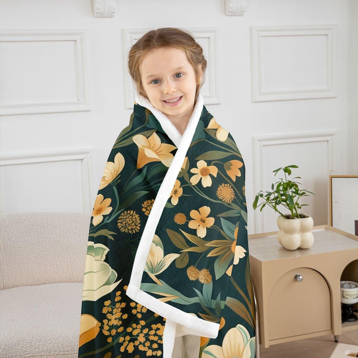 Feelyou Vintage Floral Throw Blanket Boho Floral Soft Fleece Sherpa Cozy Fuzzy Plush Warm Flower Fuzzy Plush Throw Queen 90"x90" for Bed Couch Living Room