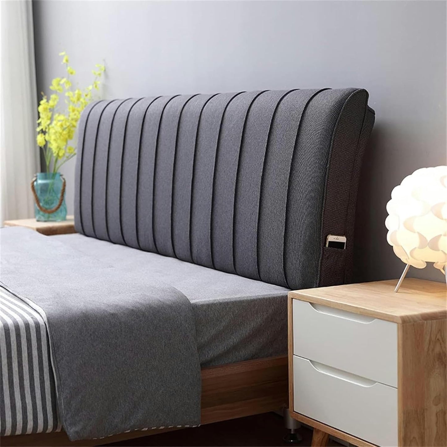 King Size Bed Backrest Wedge Headboard Cushion Cotton Linen Reading Pillow Lumbar Back Support for Sitting Up in Bed Day Bed Bunkbed Bench Bolster,C,with headboard King