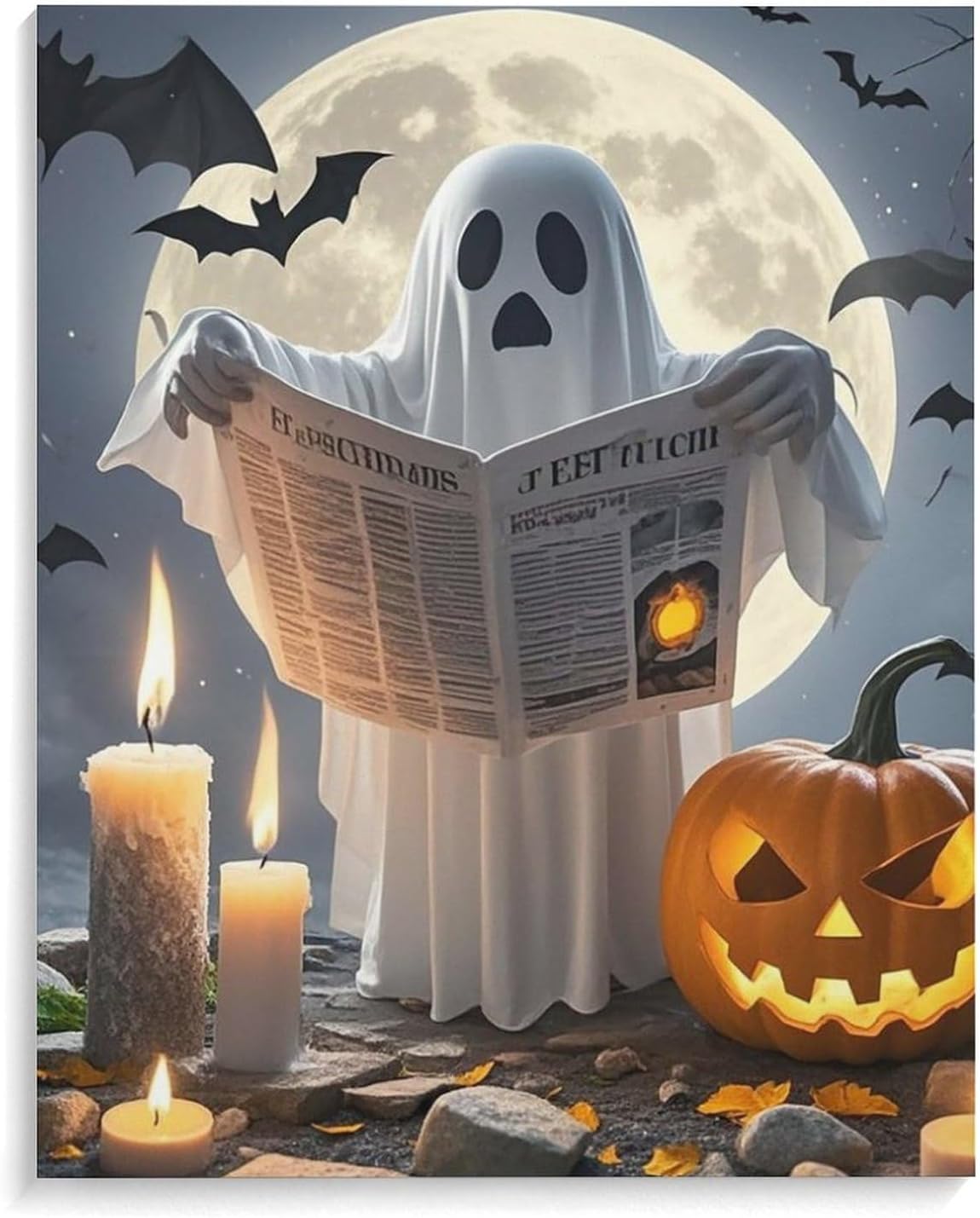 Wall Decor Decorative Wall Art Ghost Reading Cotton And Linen Hanging Poster Framed Wall Artwork Gallery Aesthetic for Bedroom Living Room Bathroom 16x20inch(40x50cm)