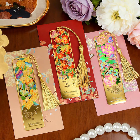 Flower Book Mark with Tassel for Reading Women, Pretty Cute Hollow Butterfly Book Markers for Women, Men, Kids, Teachers, Students, Reading Accessories Gifts for Book Lovers（3PCS-Styple A）