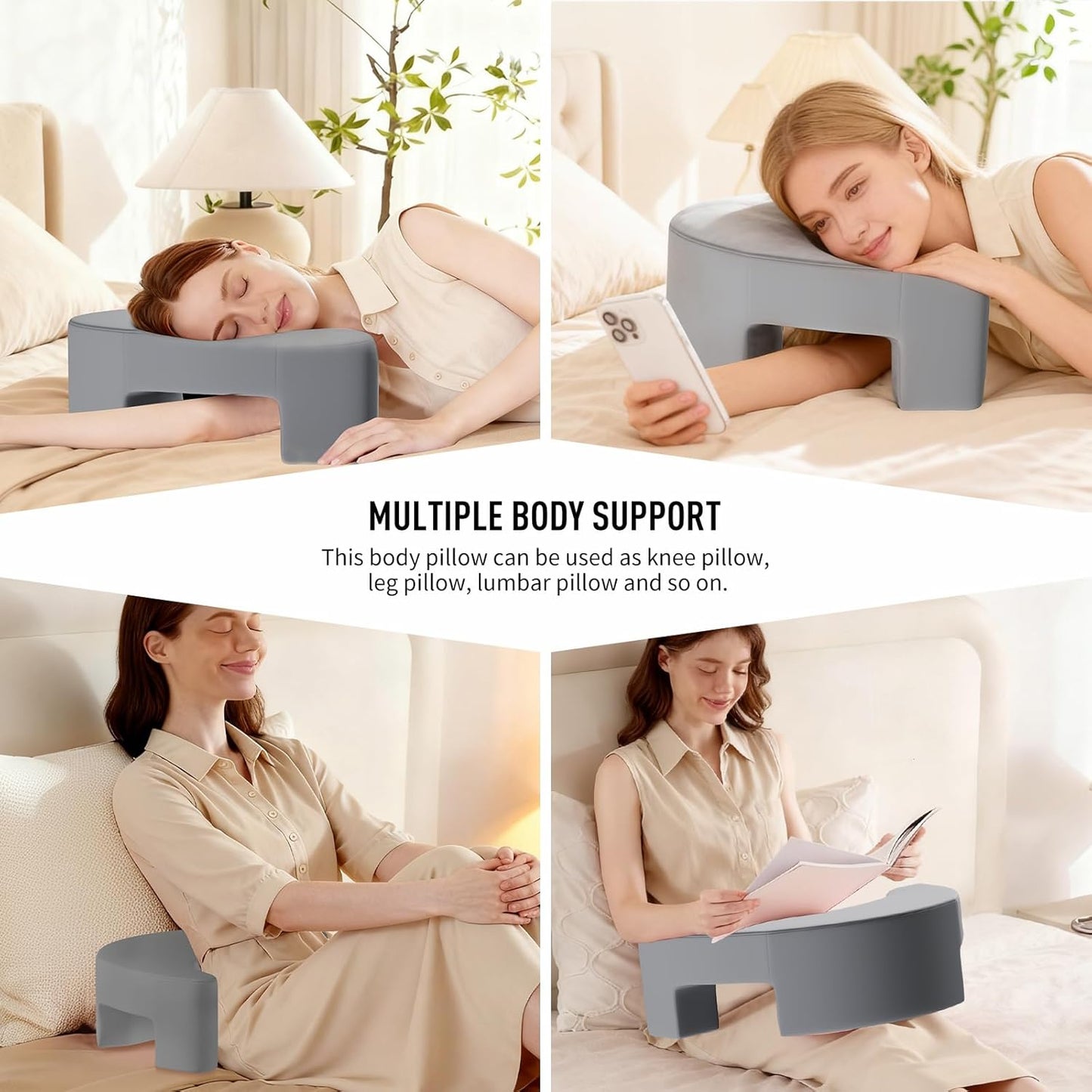 Side Sleeper Pillow with Arm Hole, Ergonomic Memory Foam Support Side Sleeper Pillows for Adults, Ideal for Cervical, Neck, Shoulder and Rotator Cuff Pain Relief, Grey