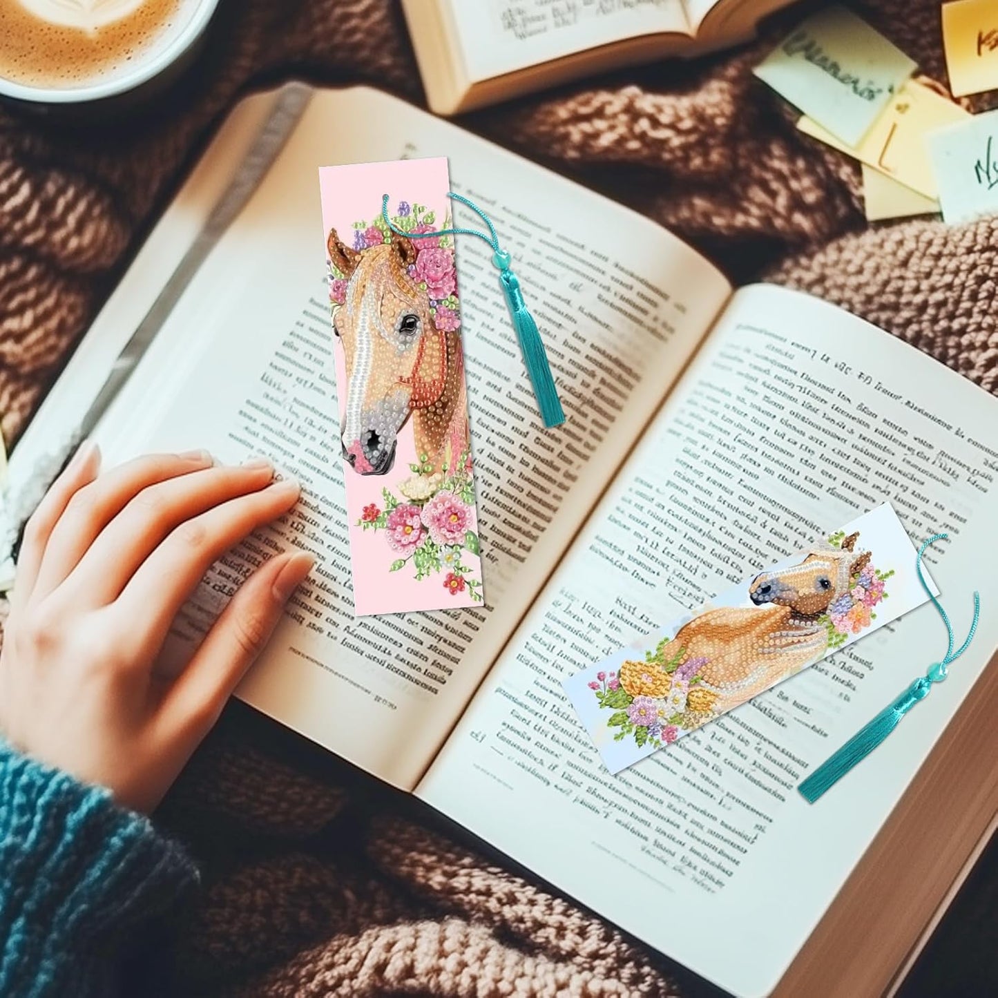 10Pcs Horse Flower 5D Diamond Art Bookmarks Floral Diamond DIY Painting Bookmarks Rhinestones Beaded Acrylic Tassel Bookmark for Adult Beginner Crafts