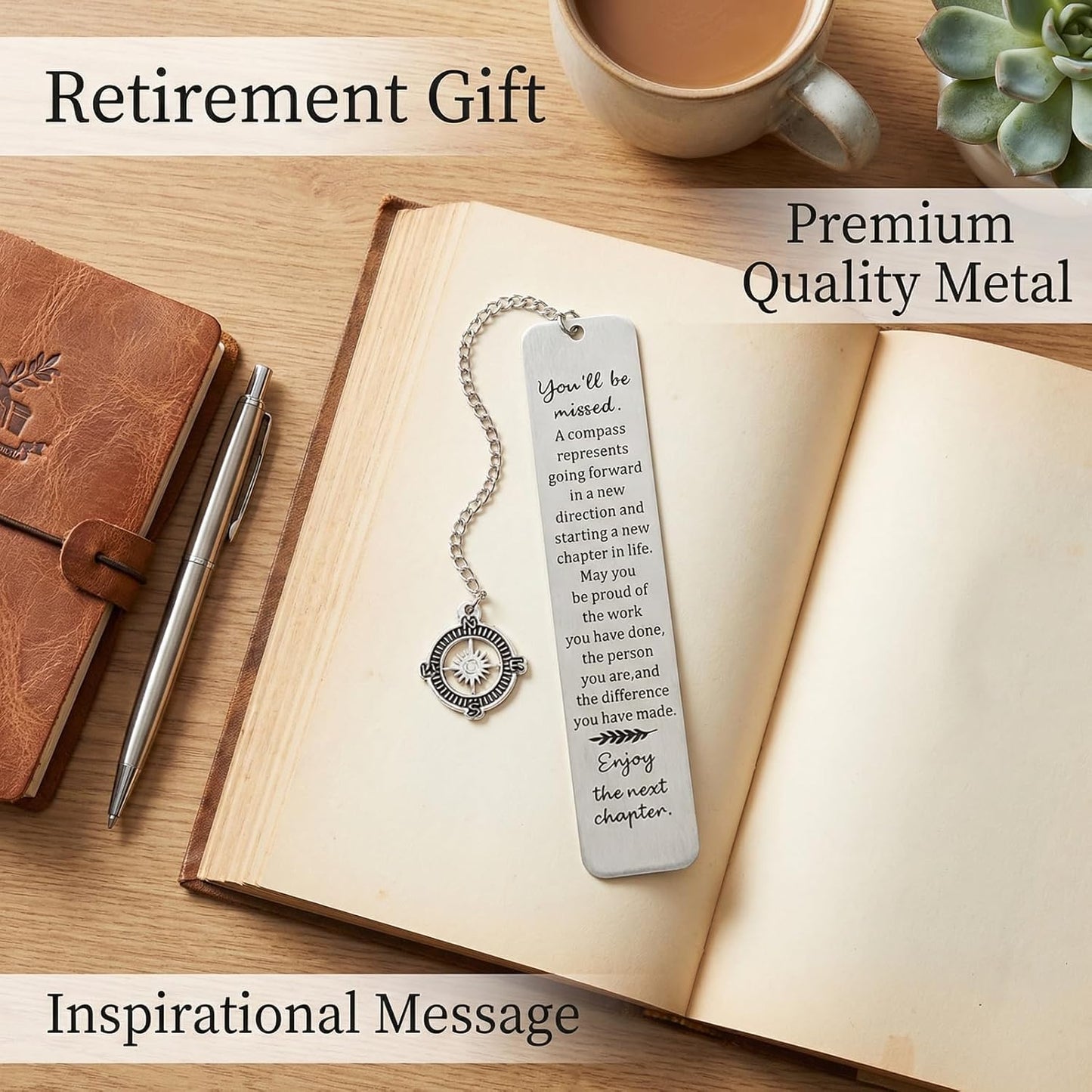 1 Piece Metal Bookmark, Inspirational Compass Design with Engraved Message, Ideal for Coworker Leaving Gifts and Retirement Gifts for Women, Men, Teachers (5.1x1 Inch, Silver)