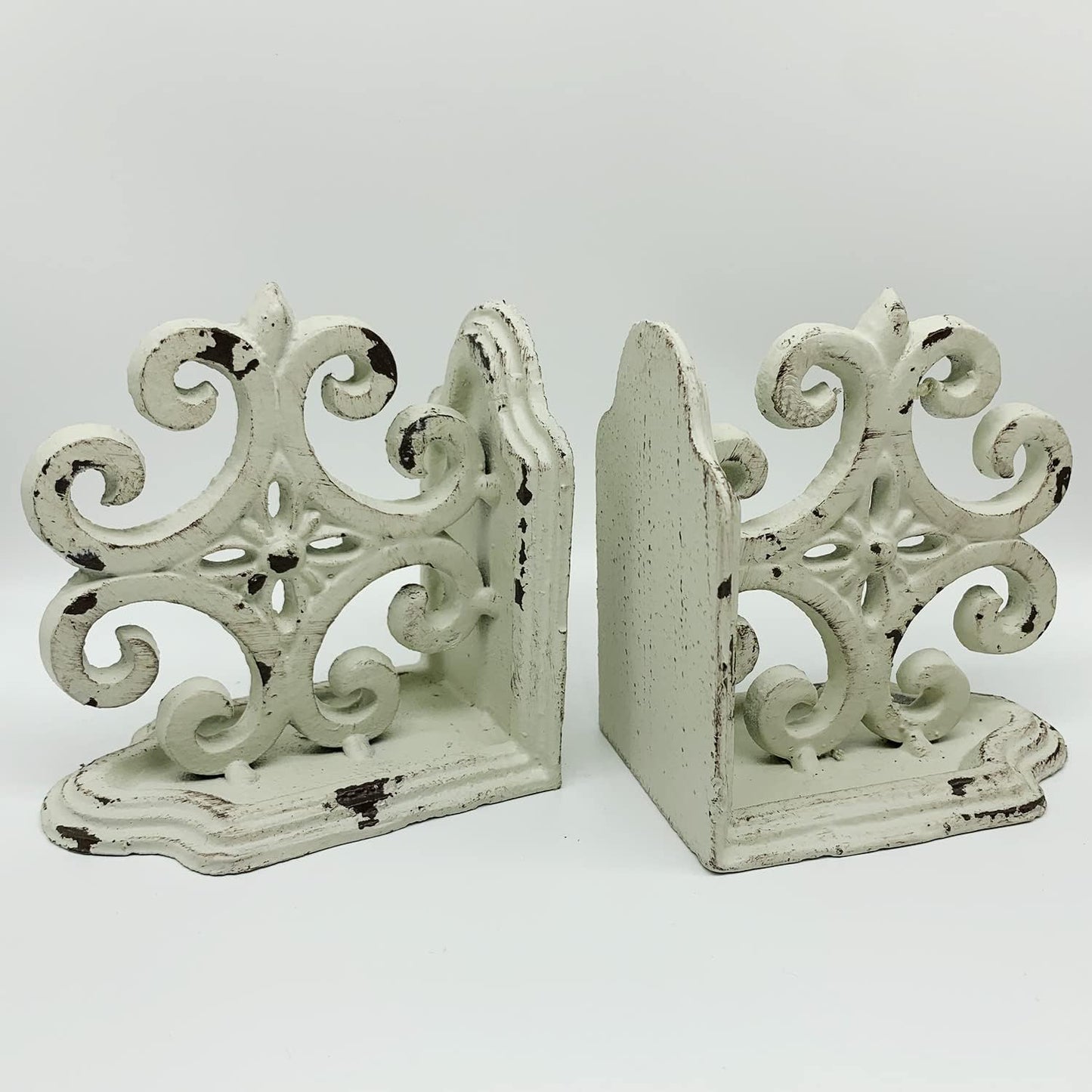 Decorative Bookends, Cast Iron Book Ends for Shelves, Set of 2 Heavy Duty Bookend Supports Book End Book Holder (Antique White)