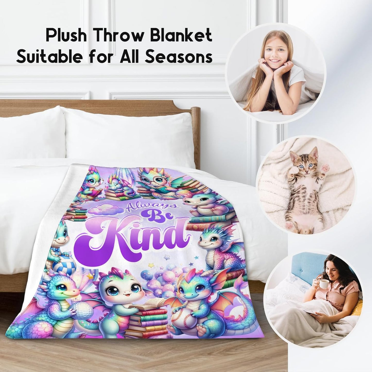 UNIKITTY Dragon Blanket Gifts, Kids Blanket for Girls, 40"x50" Fuzzy Flannel Throw Positive Gifts, Encouragement Throws for Dragon Lovers