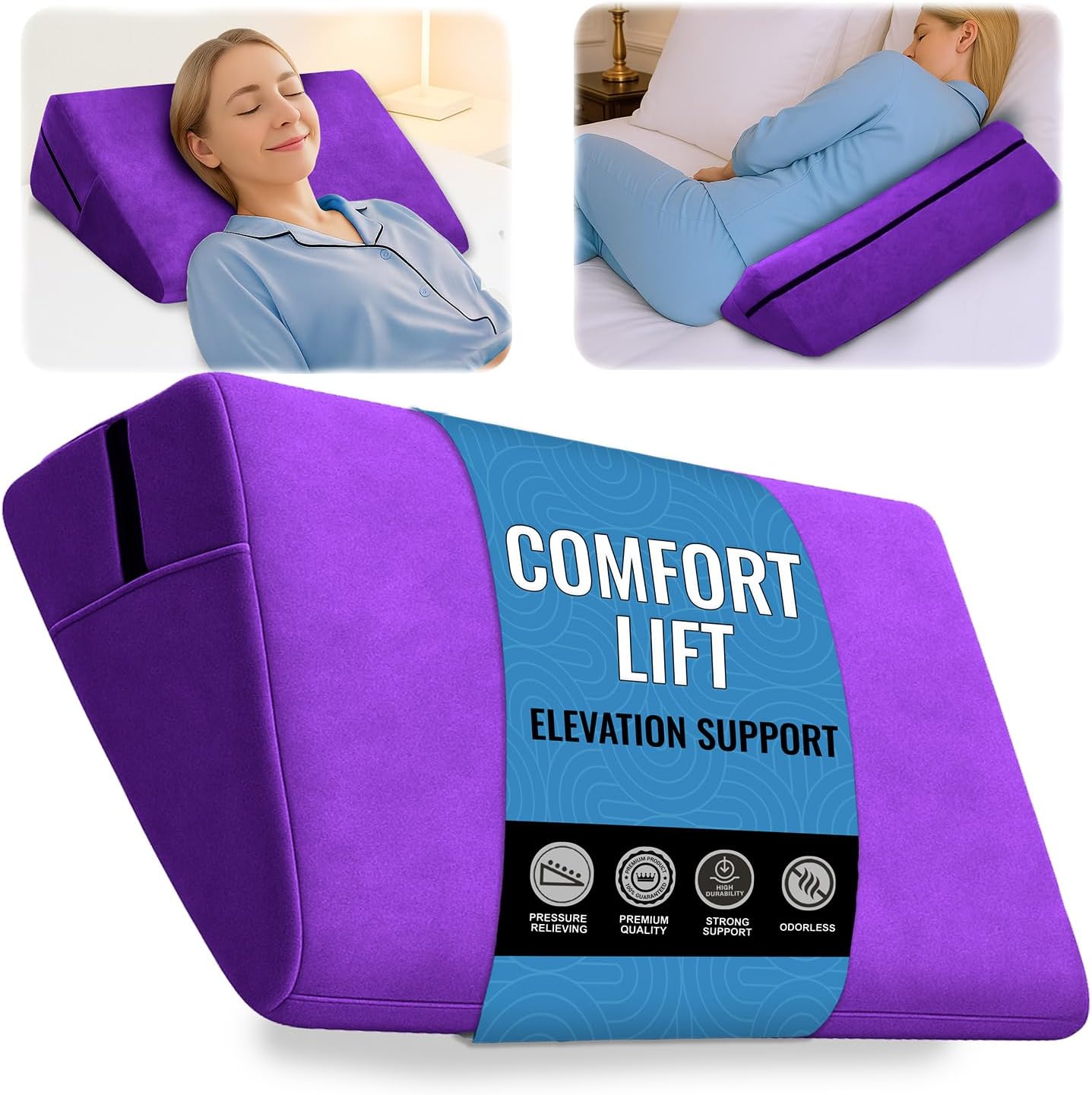 sokoro Bed Wedge Pillow for Sleeping, Triangle Pillow Wedge, Acid Reflux, Gerd, After Surgery, Back Support, Body Positioners for Pregnancy, Adults, Seniors to Elevate Head, Knee, Leg, Purple