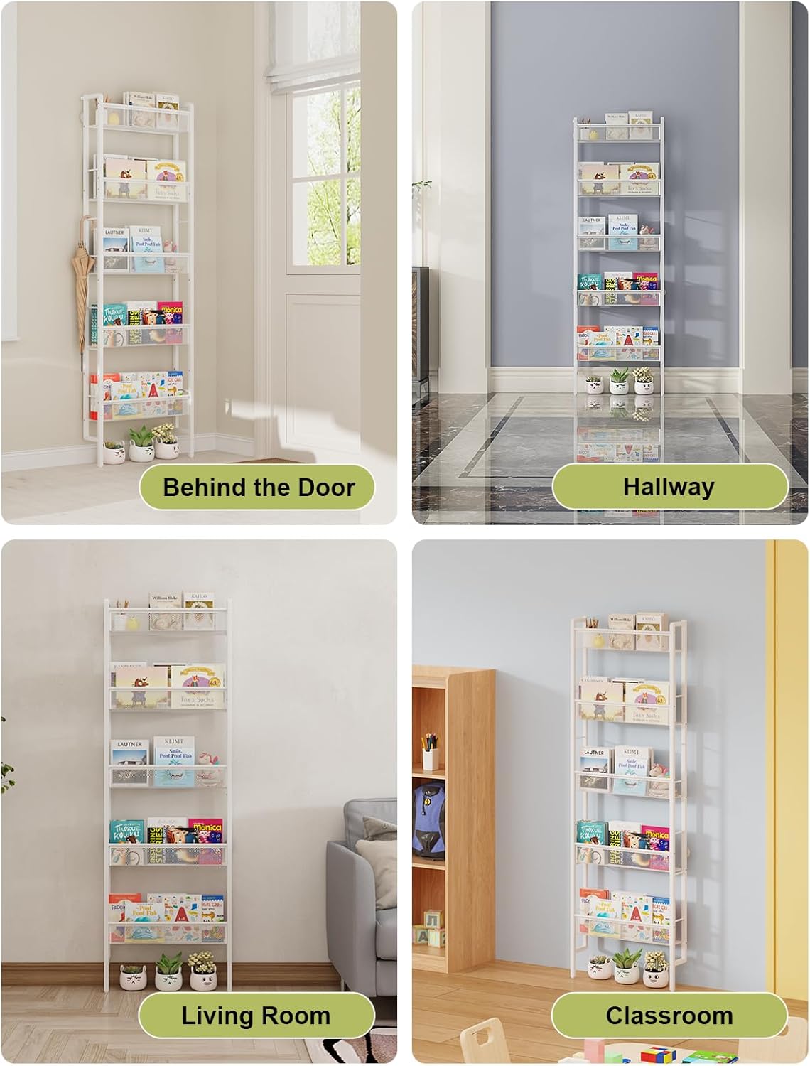 B8 Kids Bookshelf Wall Mounted, 5-Tier Wall Bookshelf for Kids, Children's Bookcases Organizer for Toys and Books, Metal Toddler Book Shelves for Nursery, Bedroom, Living Room, White