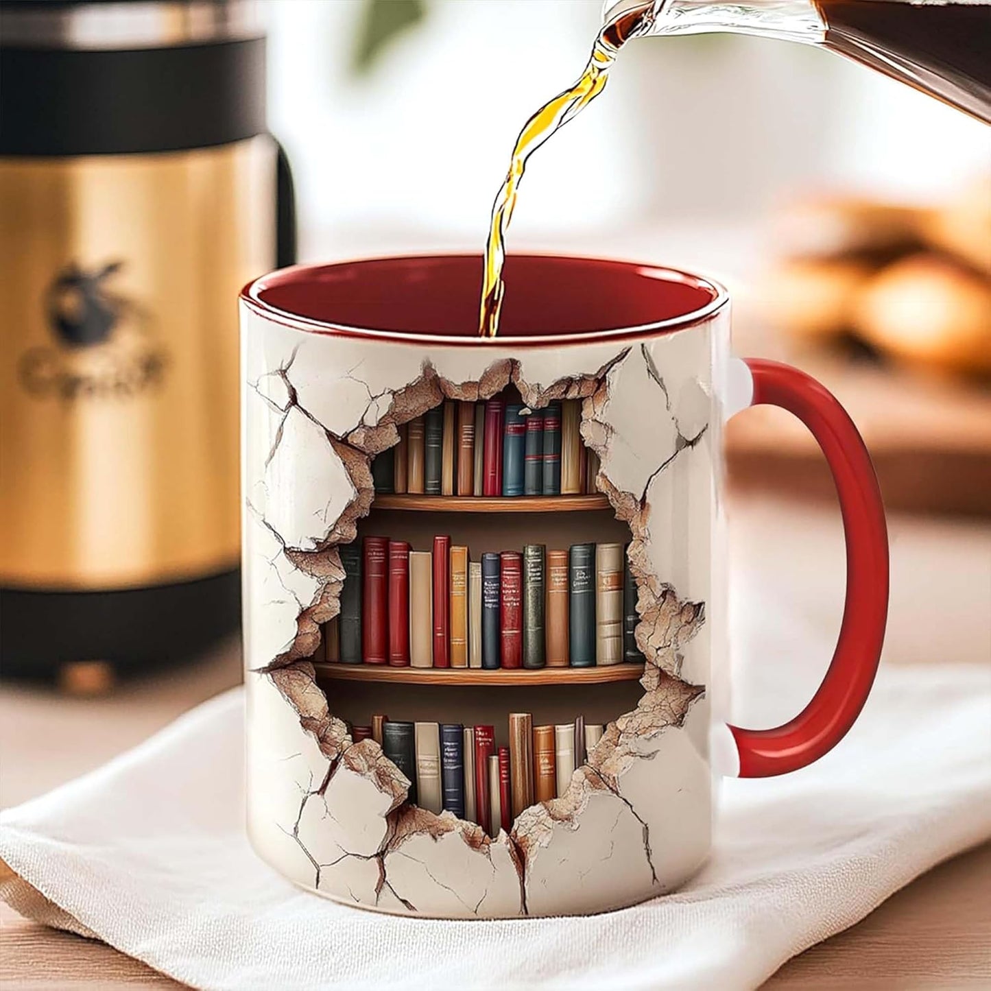 Bookshelf Mug - Gift For Book Lovers - Gift For Librarians - 3D Library Bookshelf Cup - Library Mug - Bookish Coffee Cup - Book Reader Gifts - Birthday Gifts For Writer, BookClub
