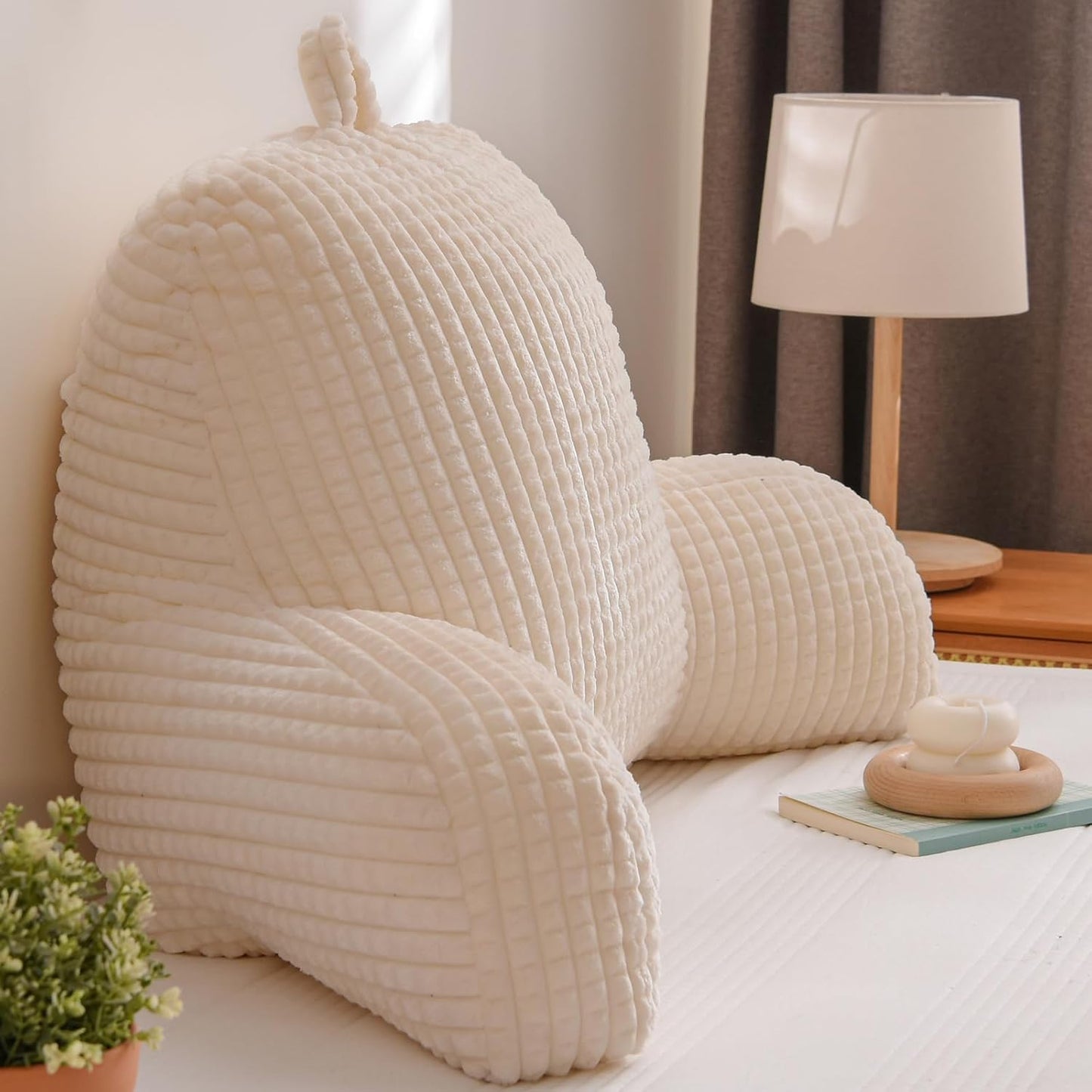 Waffle Wedge Reading Pillow with Arms — Large, Ivory, Adult & Children, Bed or Couch