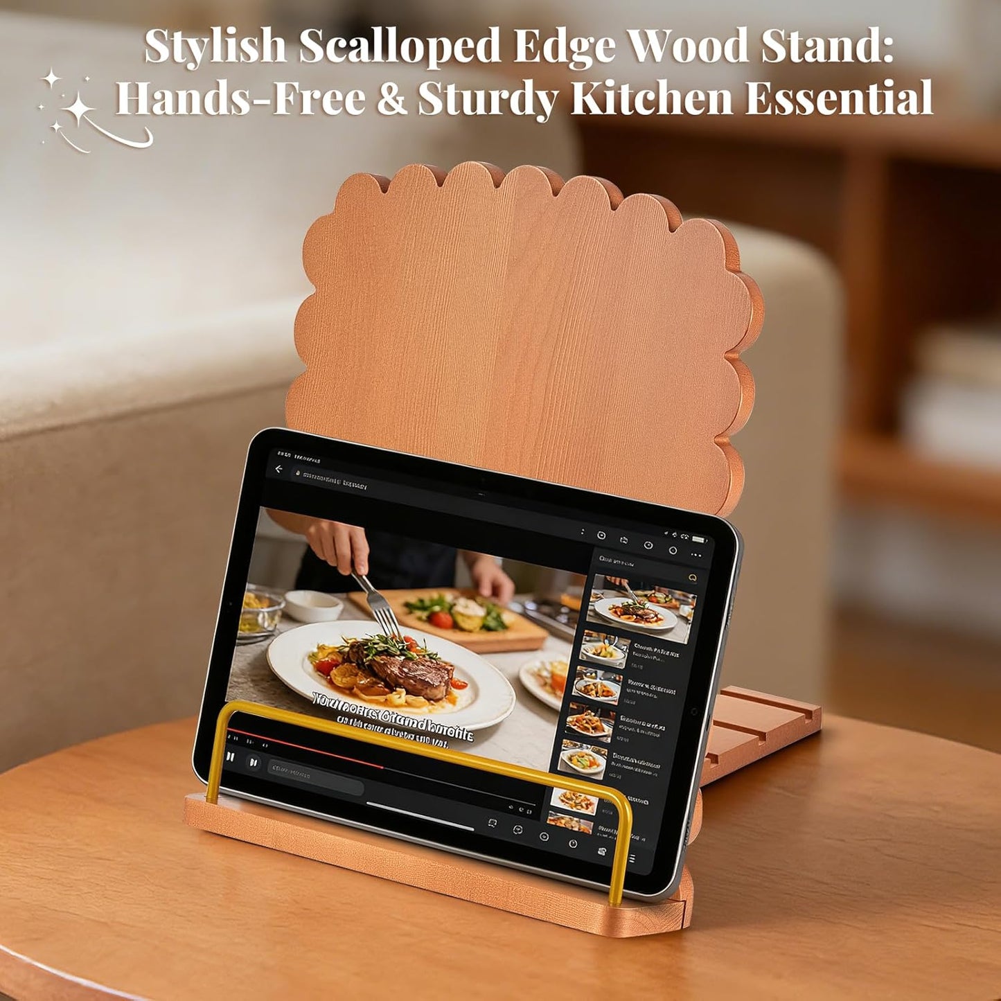Cookbook Stand for Kitchen Counter, Adjustable Angle Wave Edge Wooden Cookbook Holder for Convenient Cooking, Recipe Book Holder Fits Tablets, Perfect Cooking Gifts for Women