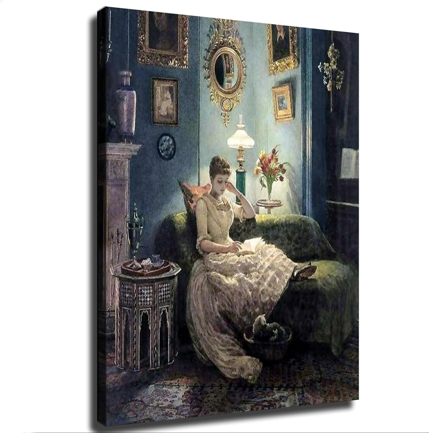 Victorian Vintage Woman Reading Quietly Female Portrait Poster Canvas Pictures Print Wall Art for Living Room Bedroom Bathroom Preppy Dorm Home Decor (20x27inch Framed)